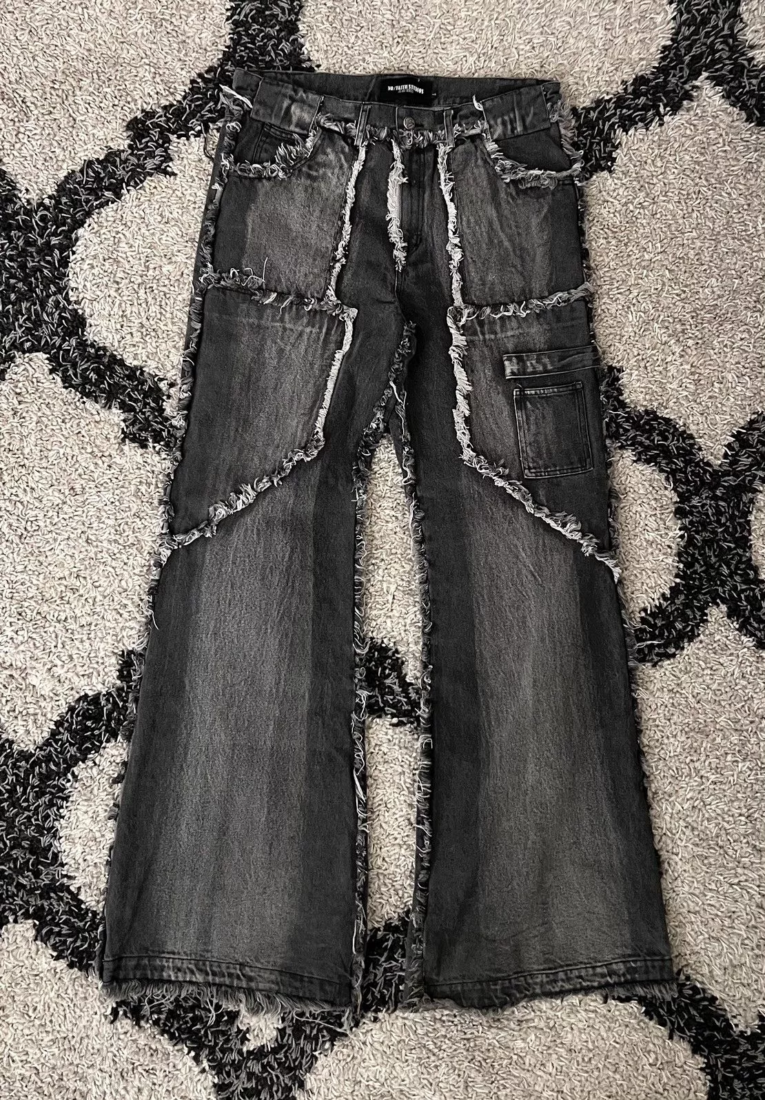 No Faith Studios Denim Flared Denim Stone Wash Grey No Faith Studios Black