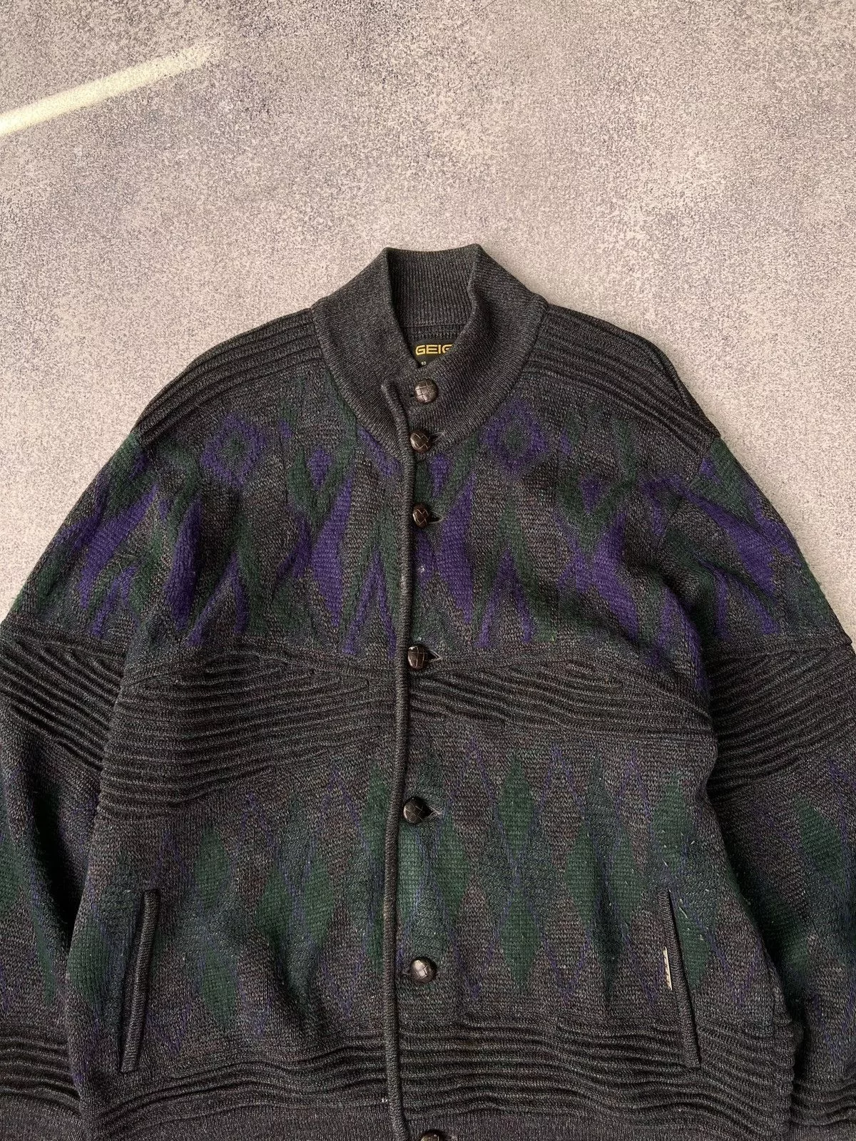 Designer Denim Jackets Designer × Vintage Vintage Geiger Austrian 100% Boiled Wool Cardigan Jacket Multi