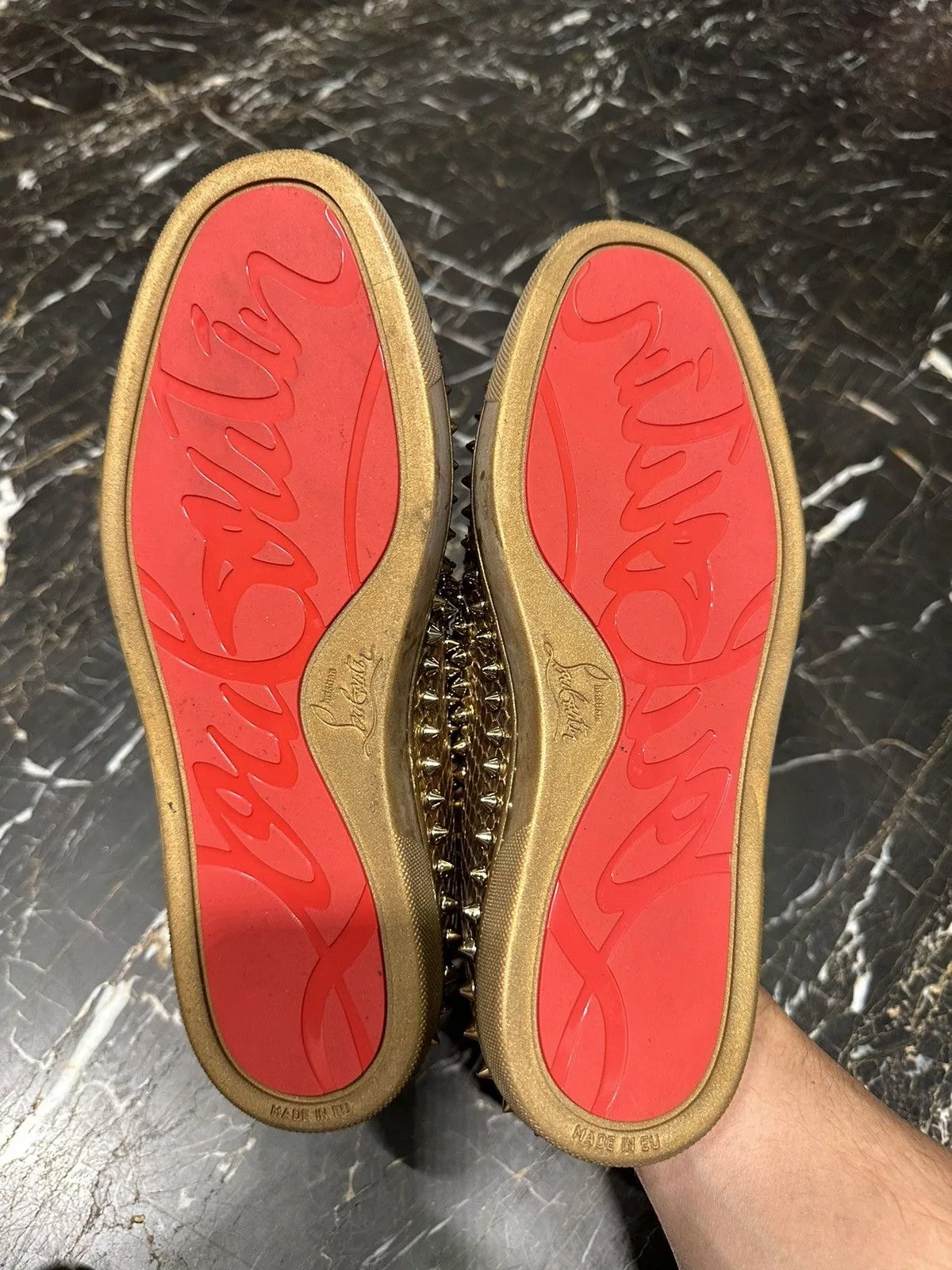 Christian Louboutin Slip Ons Christian Louboutin Gold Slip Ons
