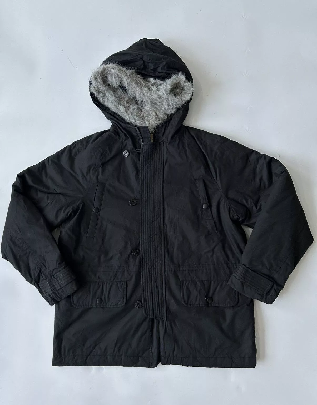 Japanese Brand Parkas Japanese Brand SM2 INTIMATA MULTI POCKET LGB STYLE FAUX FUR HOODIE JACKET Black