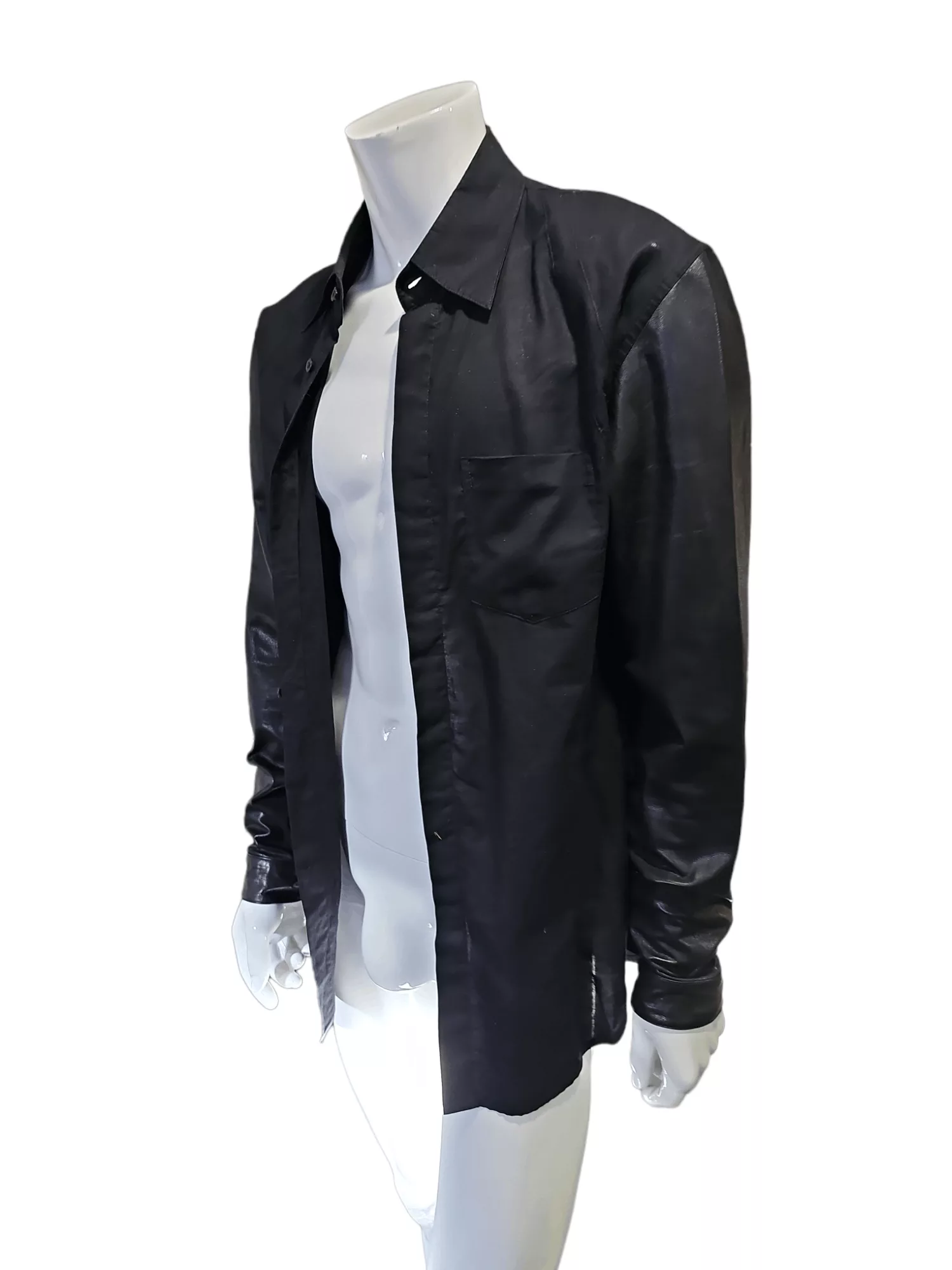 SKINGRAFT Shirts Button Ups Skingraft Collared Shirt with Lambskin Leather Sleeves Black