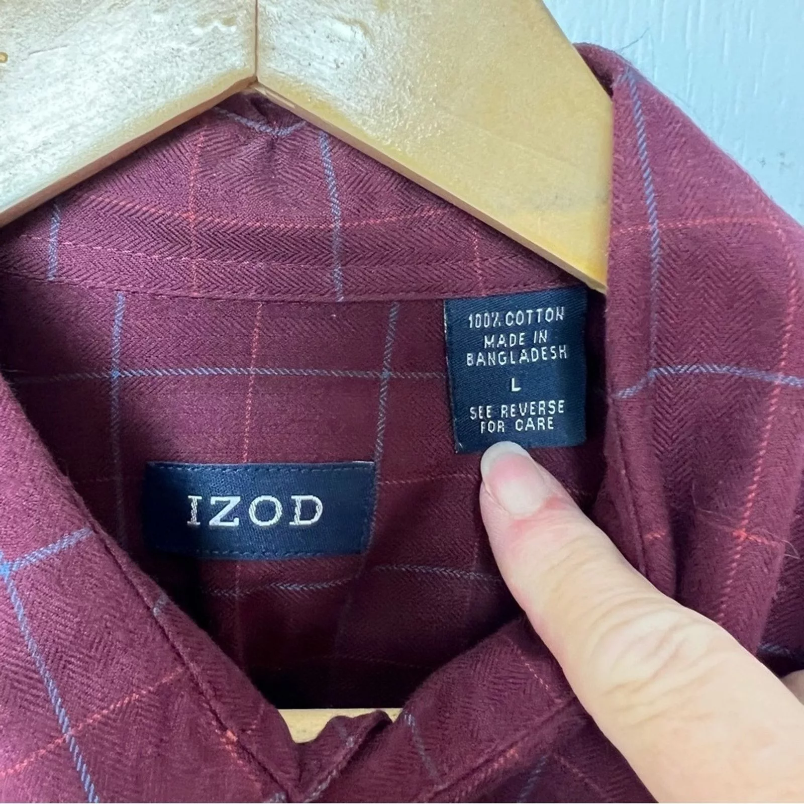 Izod Shirts Button Ups Izod Maroon Windowpane Plaid Button Down Shirt Men’s Large Red
