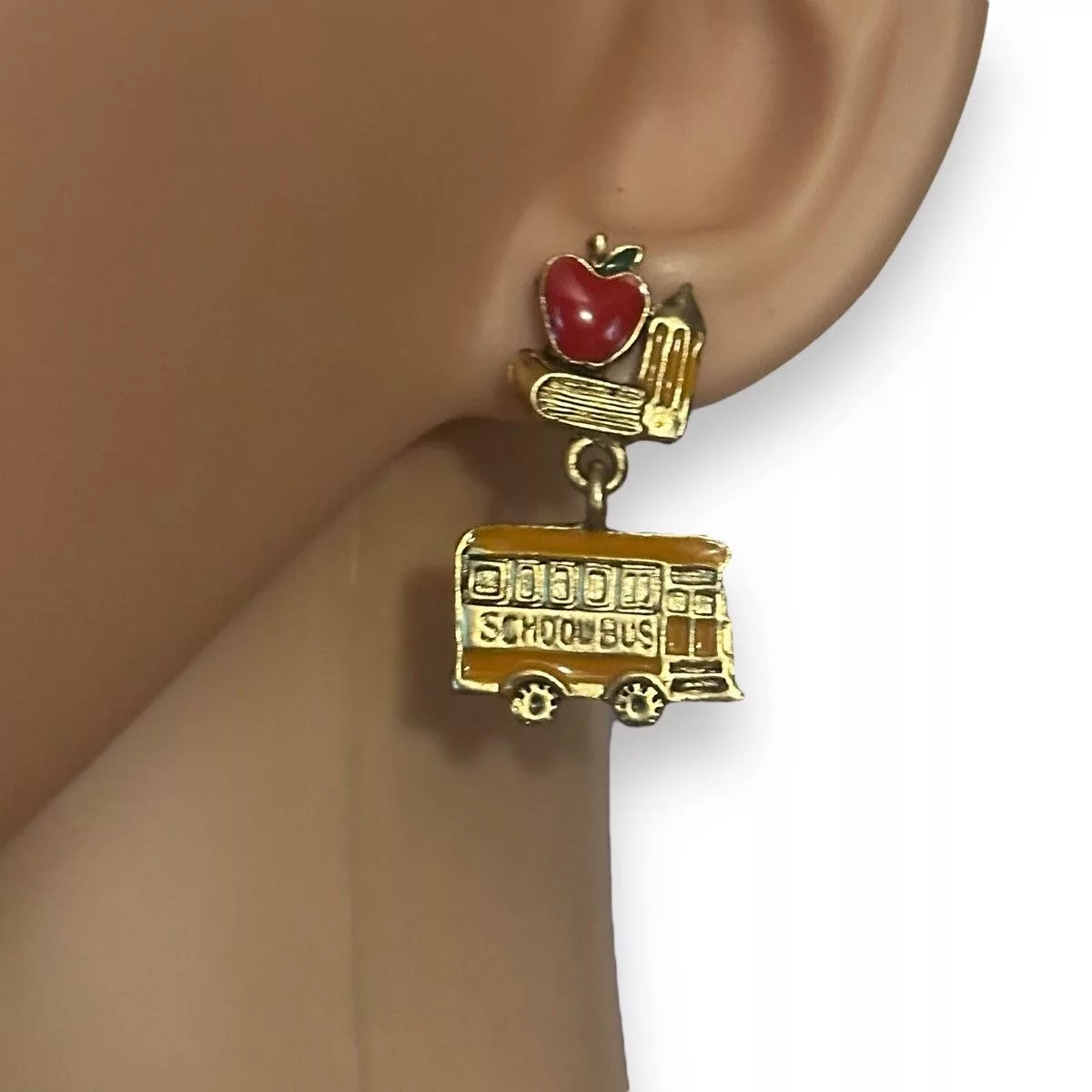 Vintage Earrings Vintage school bus dangle post earrings Yellow