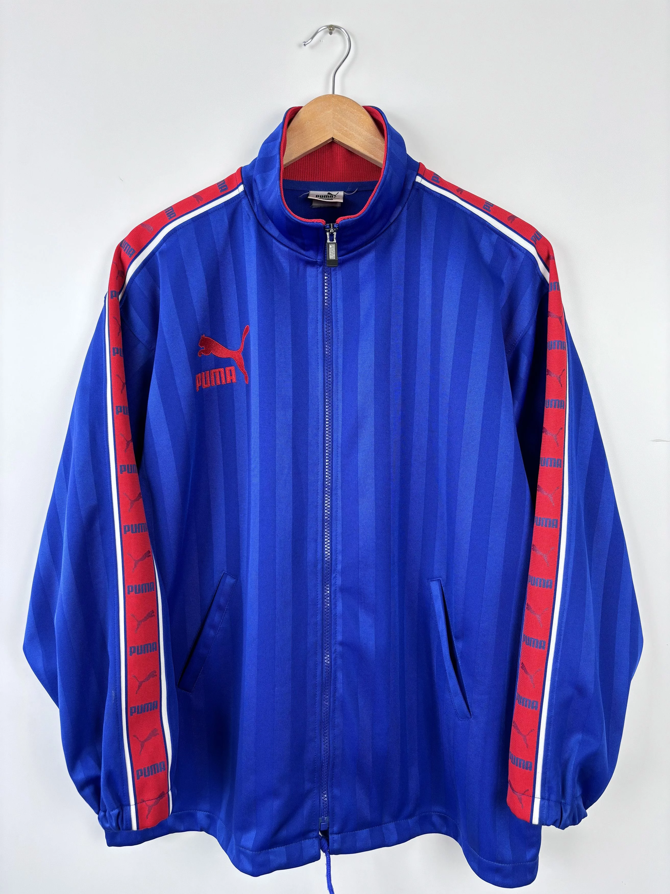 Puma Light Jackets Puma × Vintage Vintage 80s Puma Track Zip Jacket Stripped Windbreaker ~XL Blue