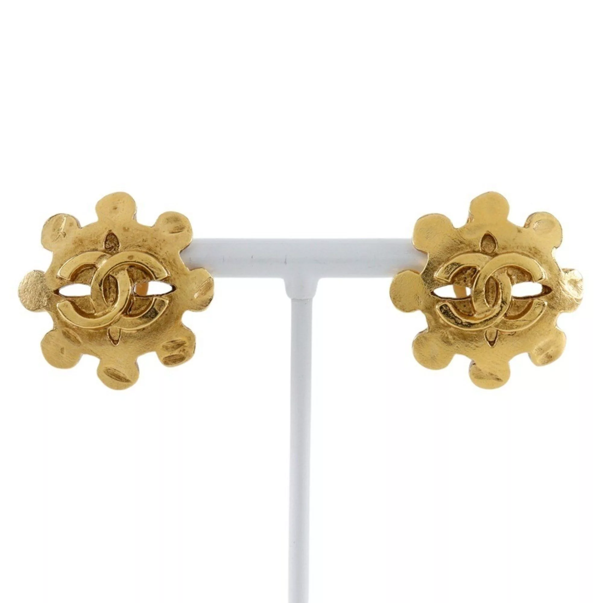 Chanel Earrings Chanel Coco Mark Earrings, Gold Plated, 1994, 94P, Flower, Approx. 11.3g, COCO Mark, Women's Multi