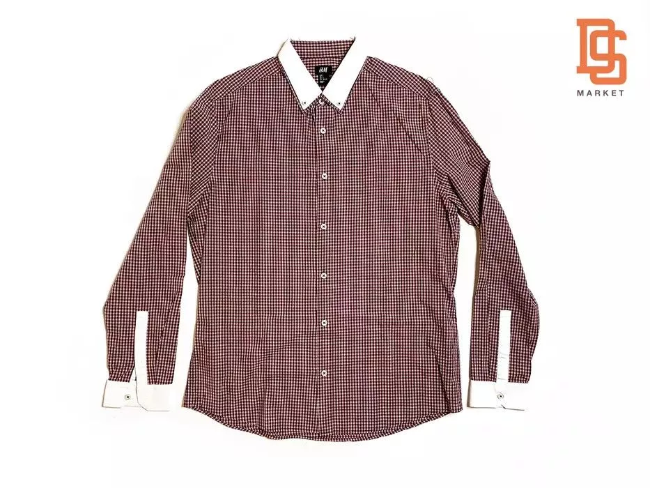 H&M Shirts Button Ups H&M LONG SLEEVE SHIRT RED LARGE BUTTON DOWN WHITE COLLAR