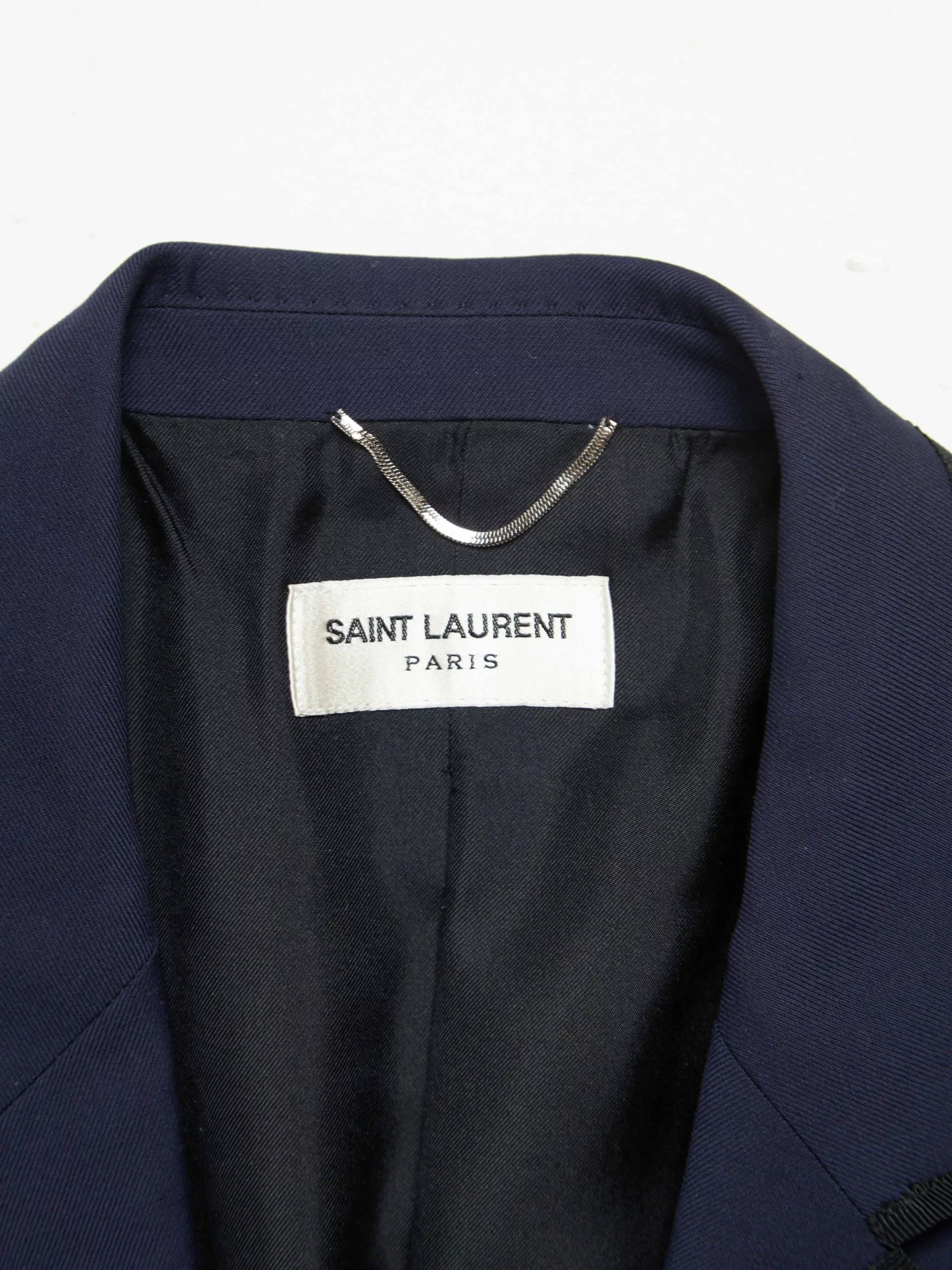 Saint Laurent Paris Light Jackets Saint Laurent Paris Navy Button Woolen Silk Blazer Blue