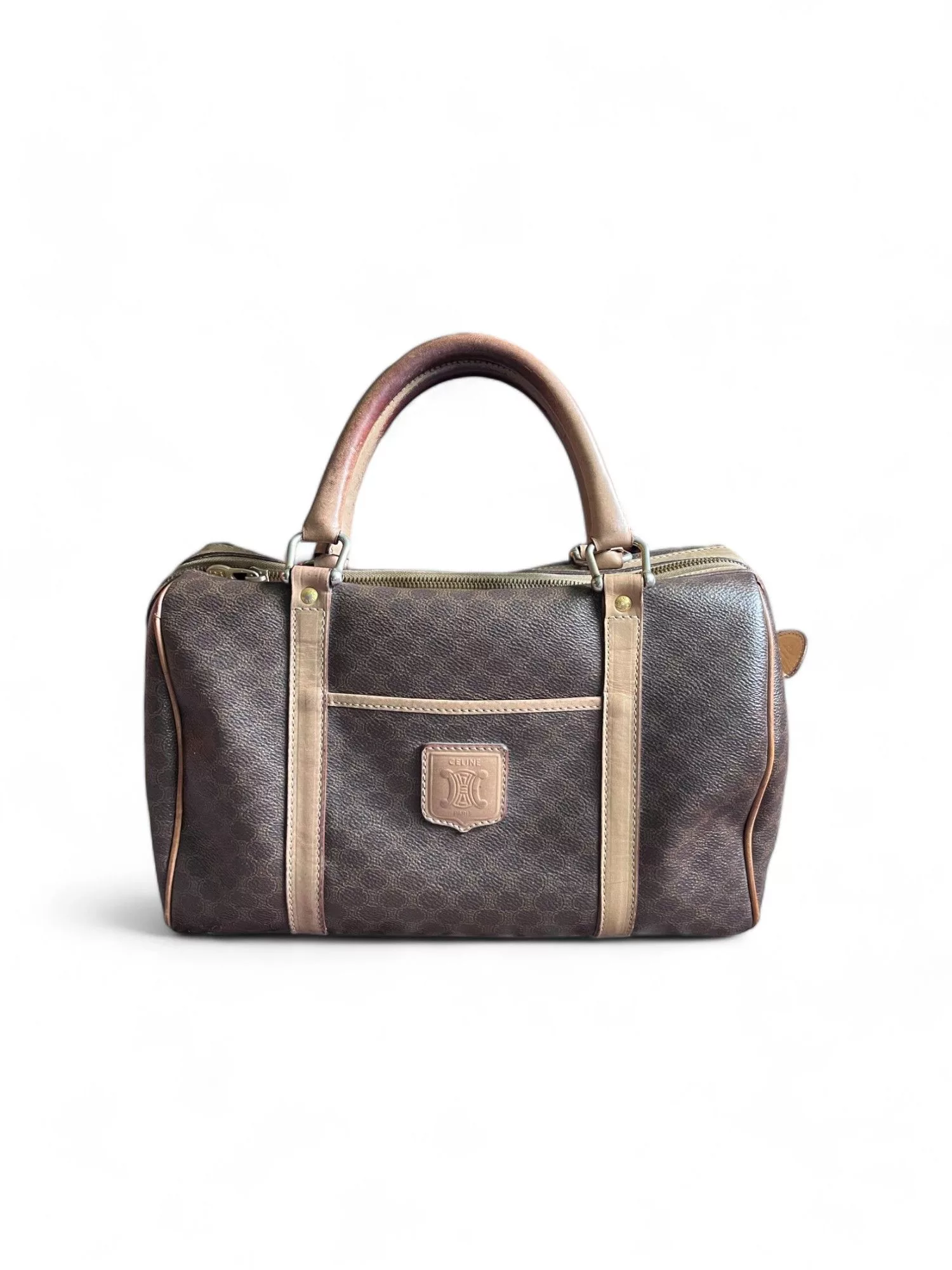 Celine Handle Bags Celine - Mini Boston Handbag Brown Beige Leather Monogram