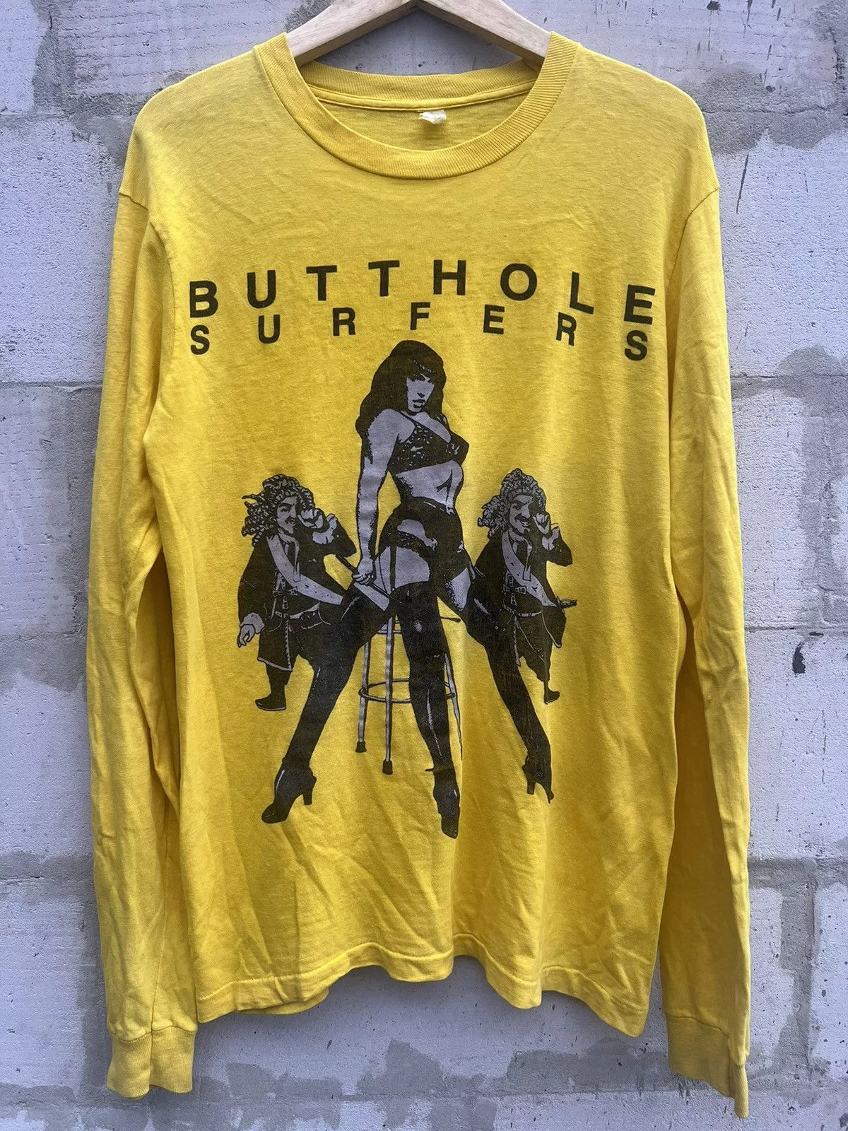 Band Tees Long Sleeve T Shirts Band Tees Vintage Butthole Surfers Kozik Hollywood Palladium ‘89 Yellow