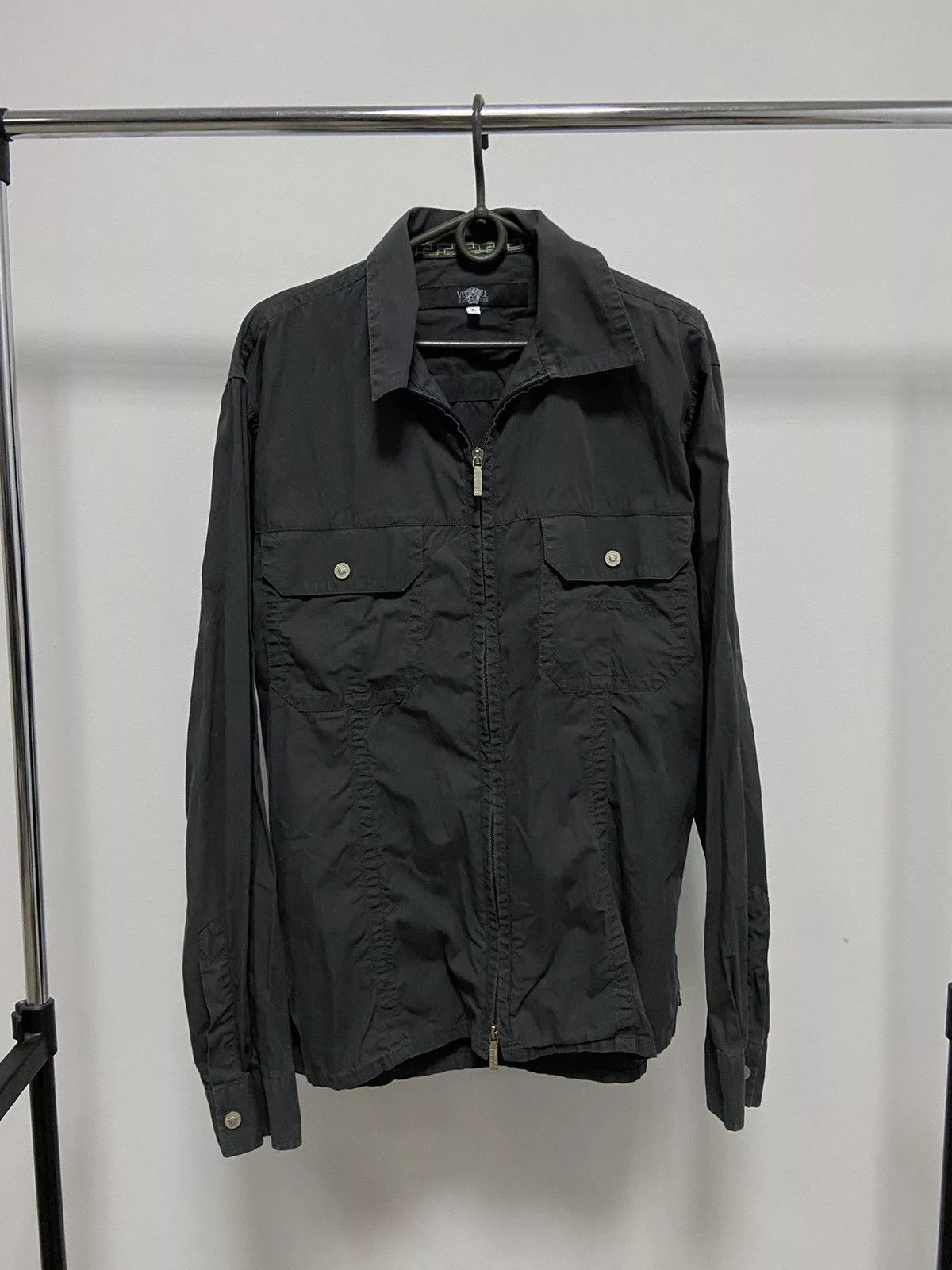 Versace Shirts Button Ups Versace × Vintage Versace Jacket Vintage small Logo Button Ups Zip Luxury Gray