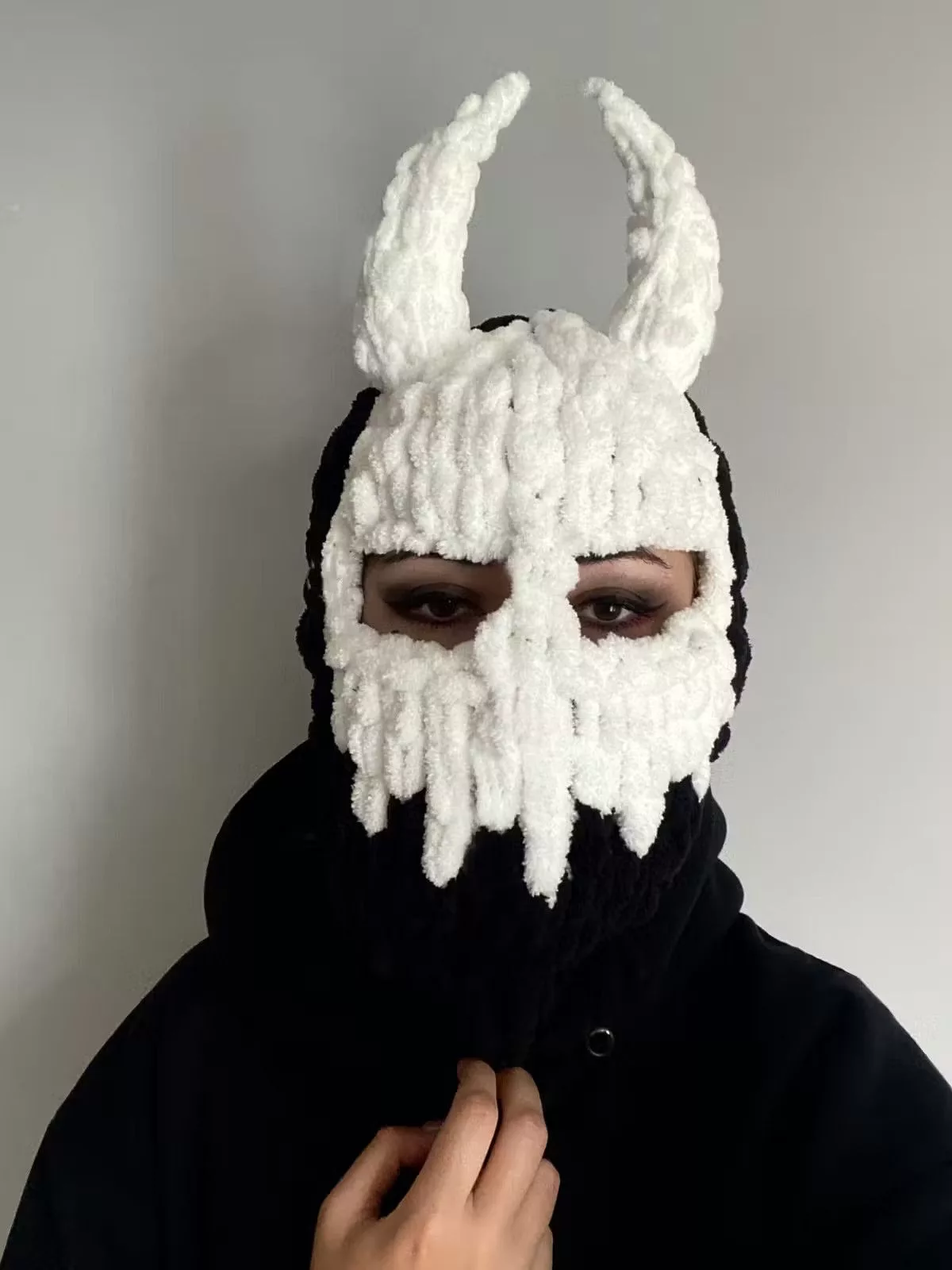 Other Hats Other Devil balaclava with horns . Scull ski mask . Knitt mask Black Avant-Garde