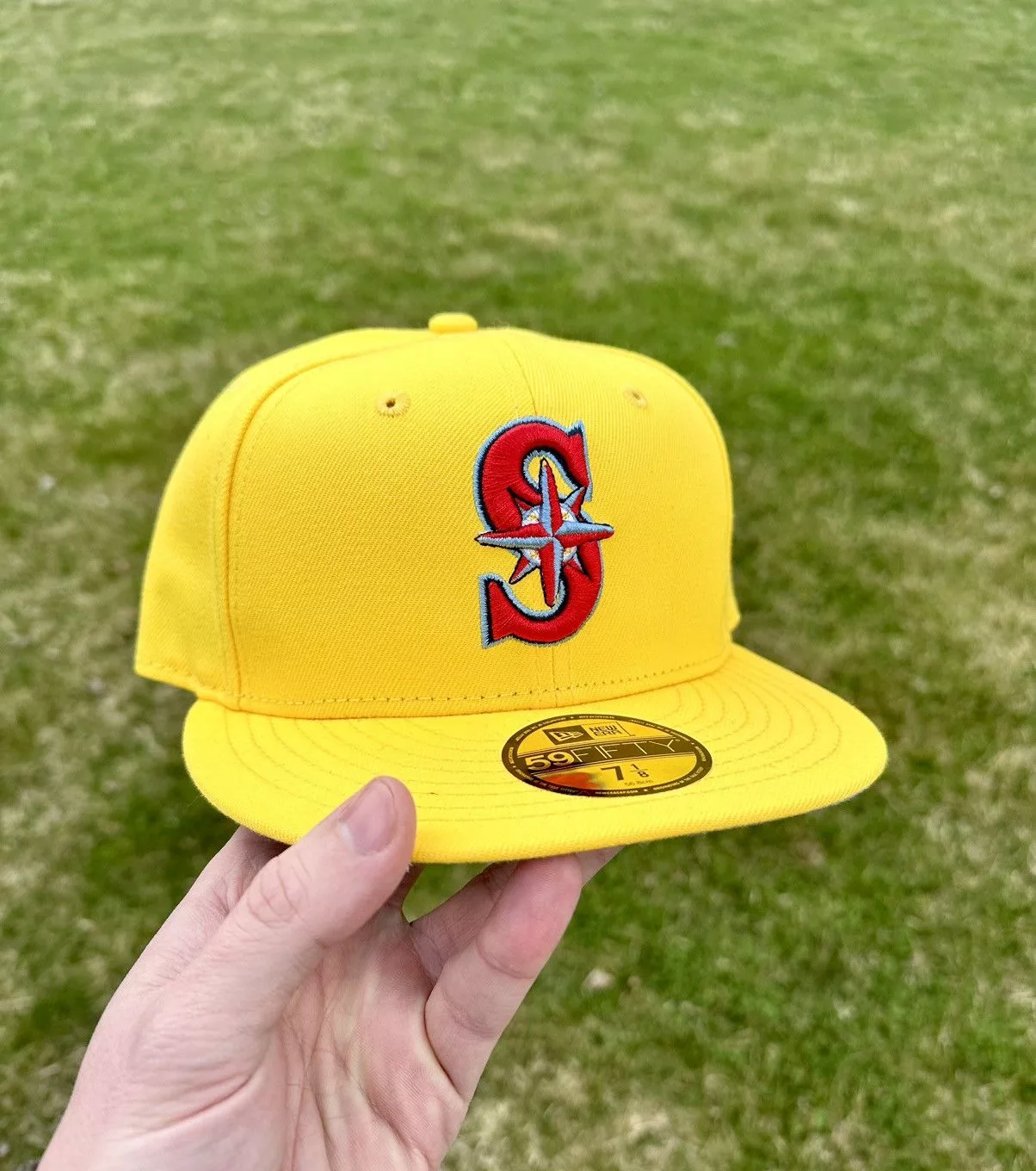 Hat Club Hats Hat Club × MyFitteds × New Era Exclusive Seattle Mariners New Era Fitted 7 1/8 Plain Jane Yellow