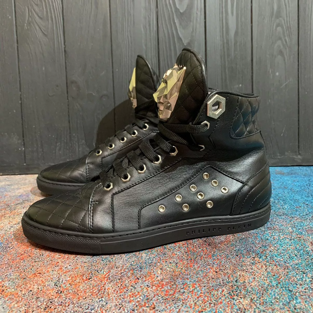 Philipp Plein Hi Top Sneakers Philipp Plein Women’s Leather Sneakers Size 38 Black Luxury