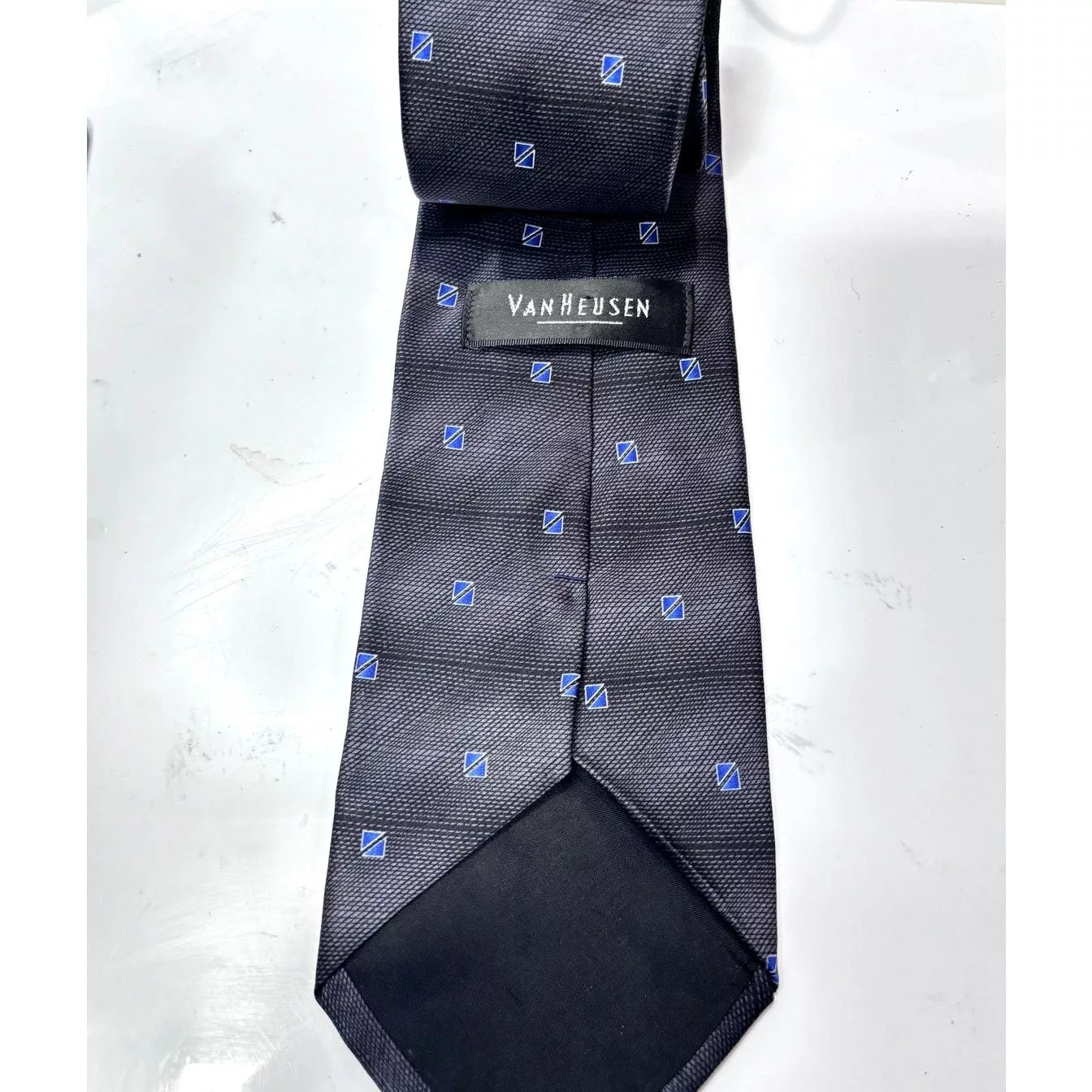 Van Heusen Ties Pocketsquares VAN HEUSEN Men's Silk Blue Square Pattern Neck Tie