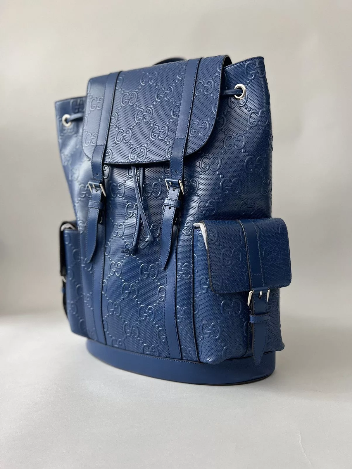 Gucci Bags Luggage 💥LIMITED💥Gucci GG Leather Logo Embossed Backpack Blue