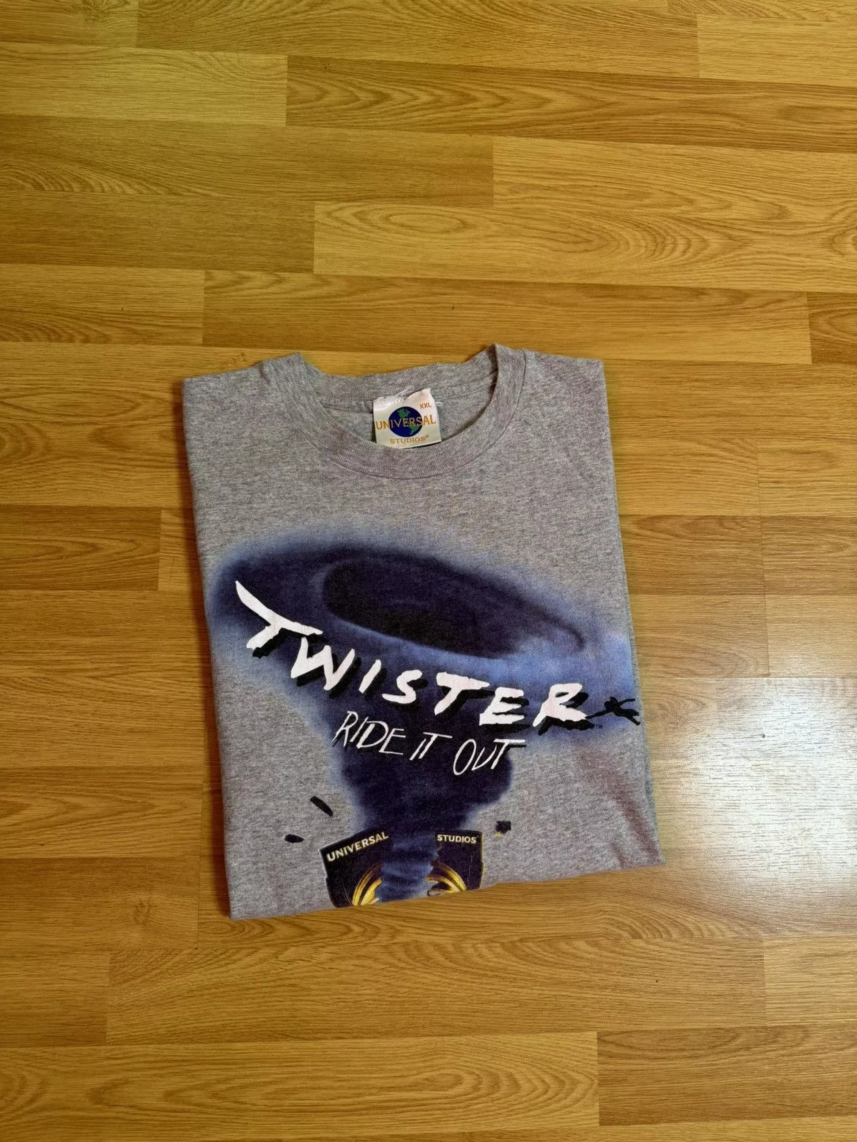 Universal Studios Short Sleeve T Shirts Universal Studios × Vintage Vintage 90’s Twister Ride it Out Universal Studios Movie Tee Gray