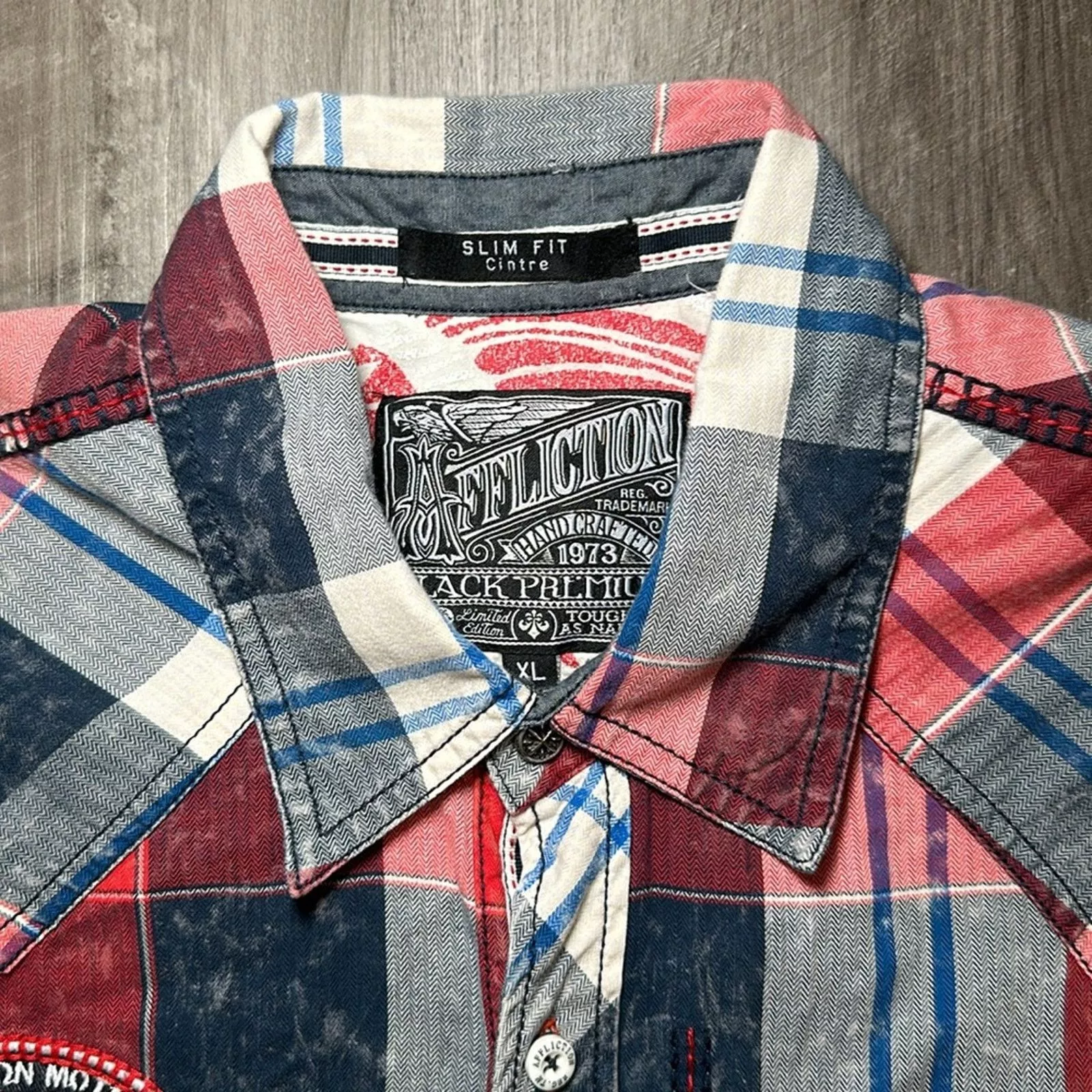 Affliction Shirts Button Ups Affliction Black Premium Limited Edition Slim Snap Button XL Red