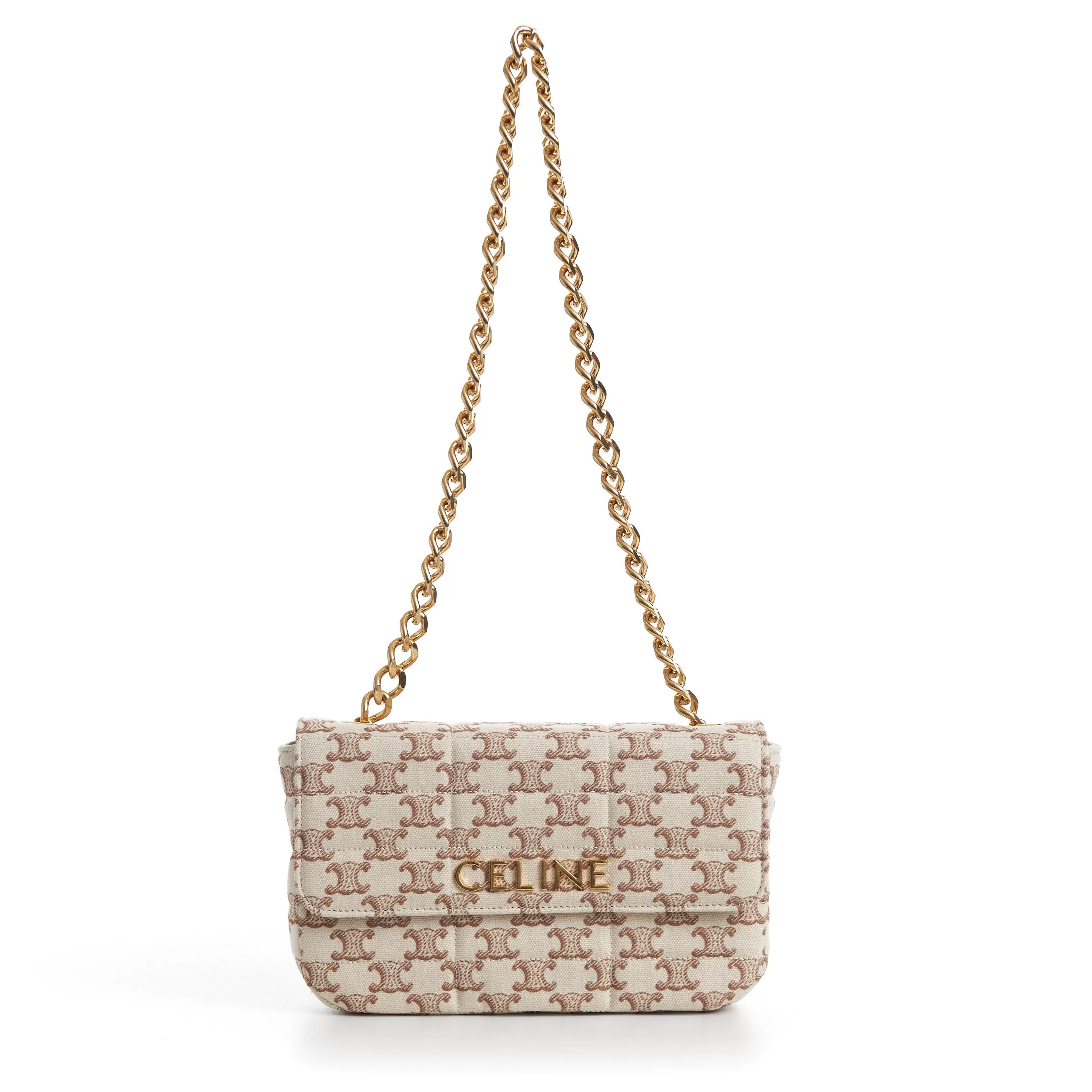 Celine Shoulder Bags Celine Chain Shoulder Bag - Matelasse - Triomphe Canvas Print White Luxury