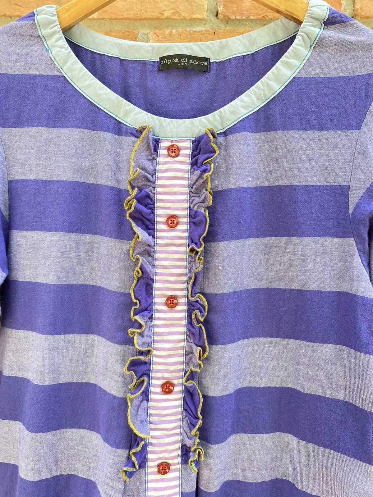 Zucca Button Ups Zucca stripped ruffle purple blouse Blue