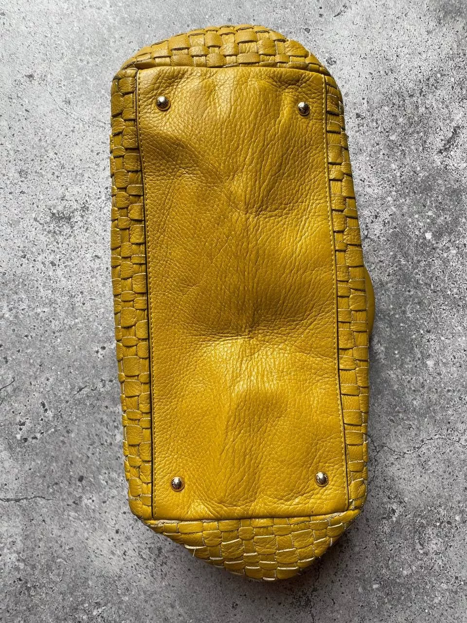 Leather Handle Bags Leather × Max Mara × Vintage Max Mara Leather Handle Bottega Veneta Type Bag Yellow