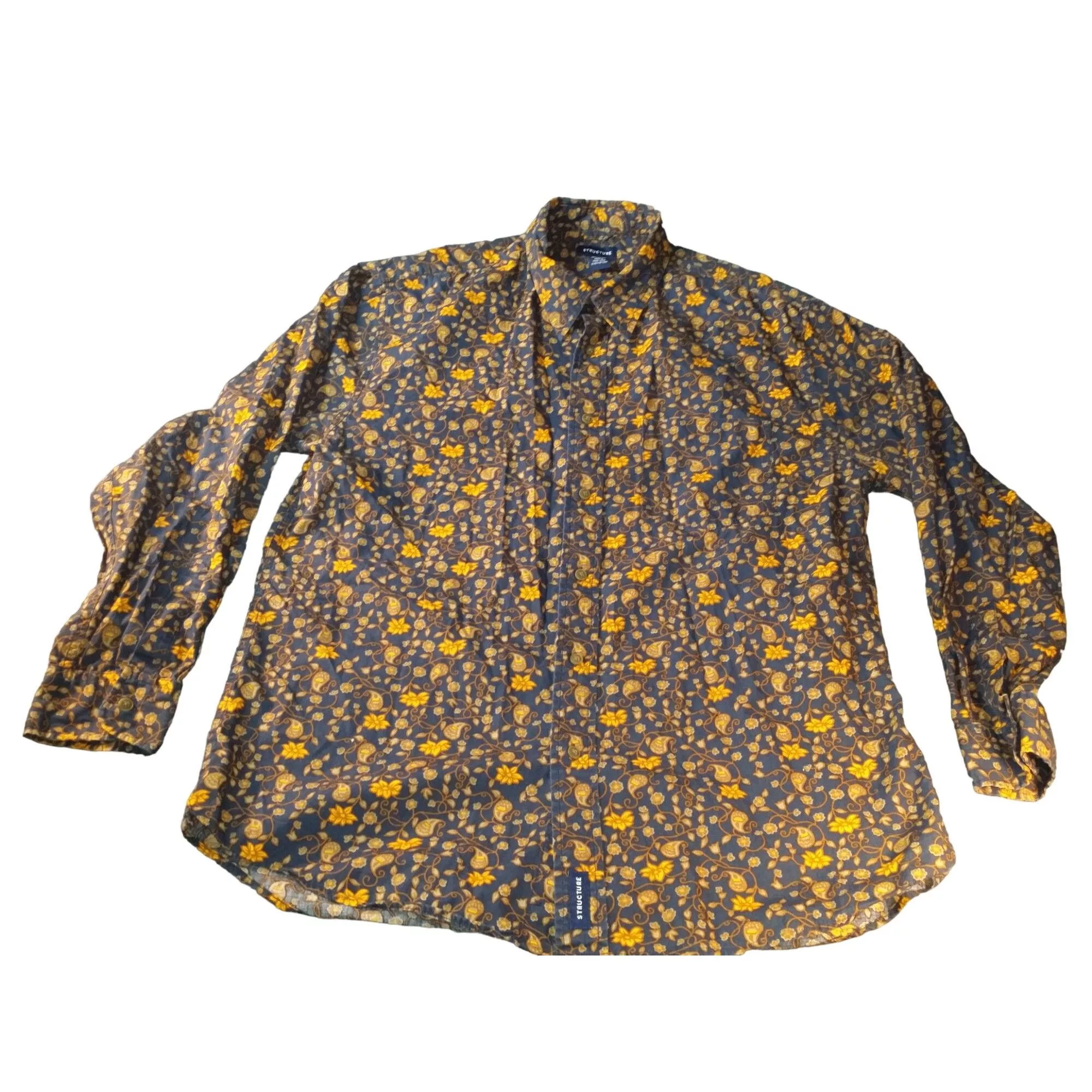 Structure Shirts Button Ups Structure Paisley Button Up Shirt Men Sz L Blue Yellow 70s W