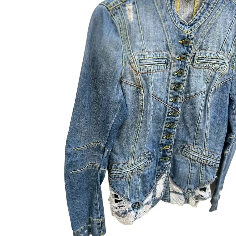Dondup Denim Jackets Dondup Made in Italy Distressed Jeans Jacket Size Medium Blue