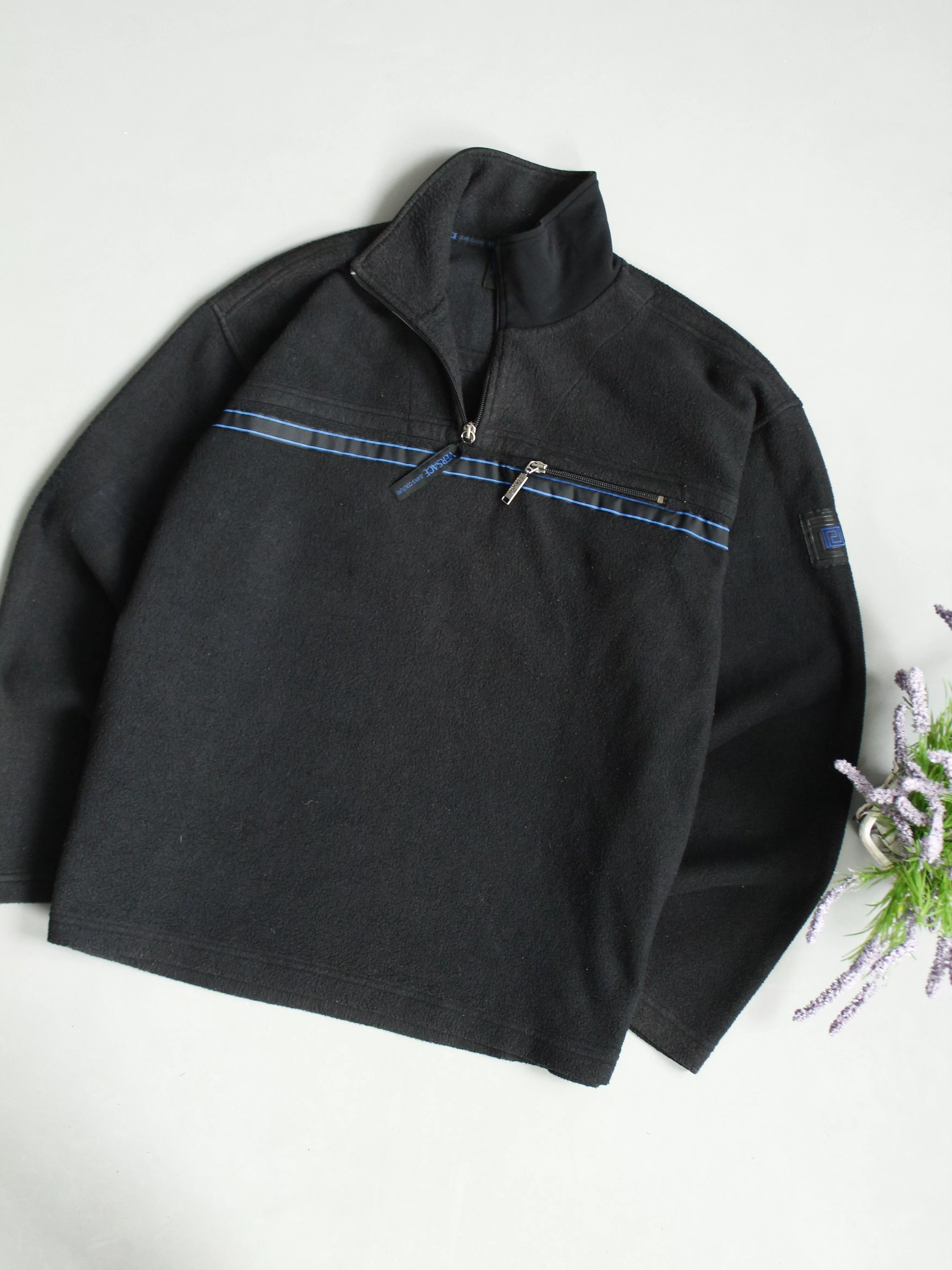Versace Sweaters Knitwear Versace × Versace Jeans Couture VERSACE VINTAGE 1/3 ZIP FLEECE JACKET MENS BLACK