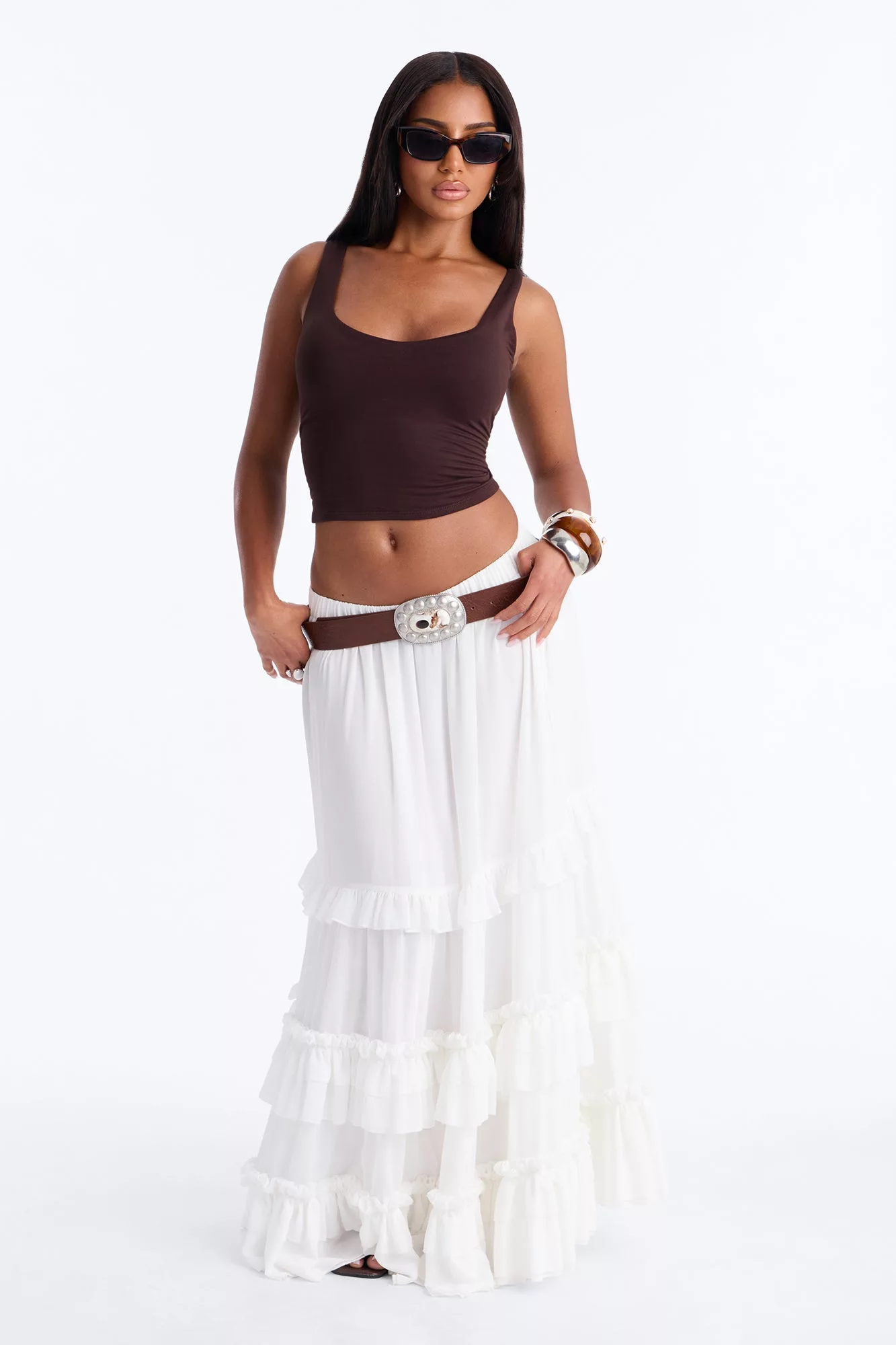 Harmony Chiffon Tiered Maxi Skirt - Ivory