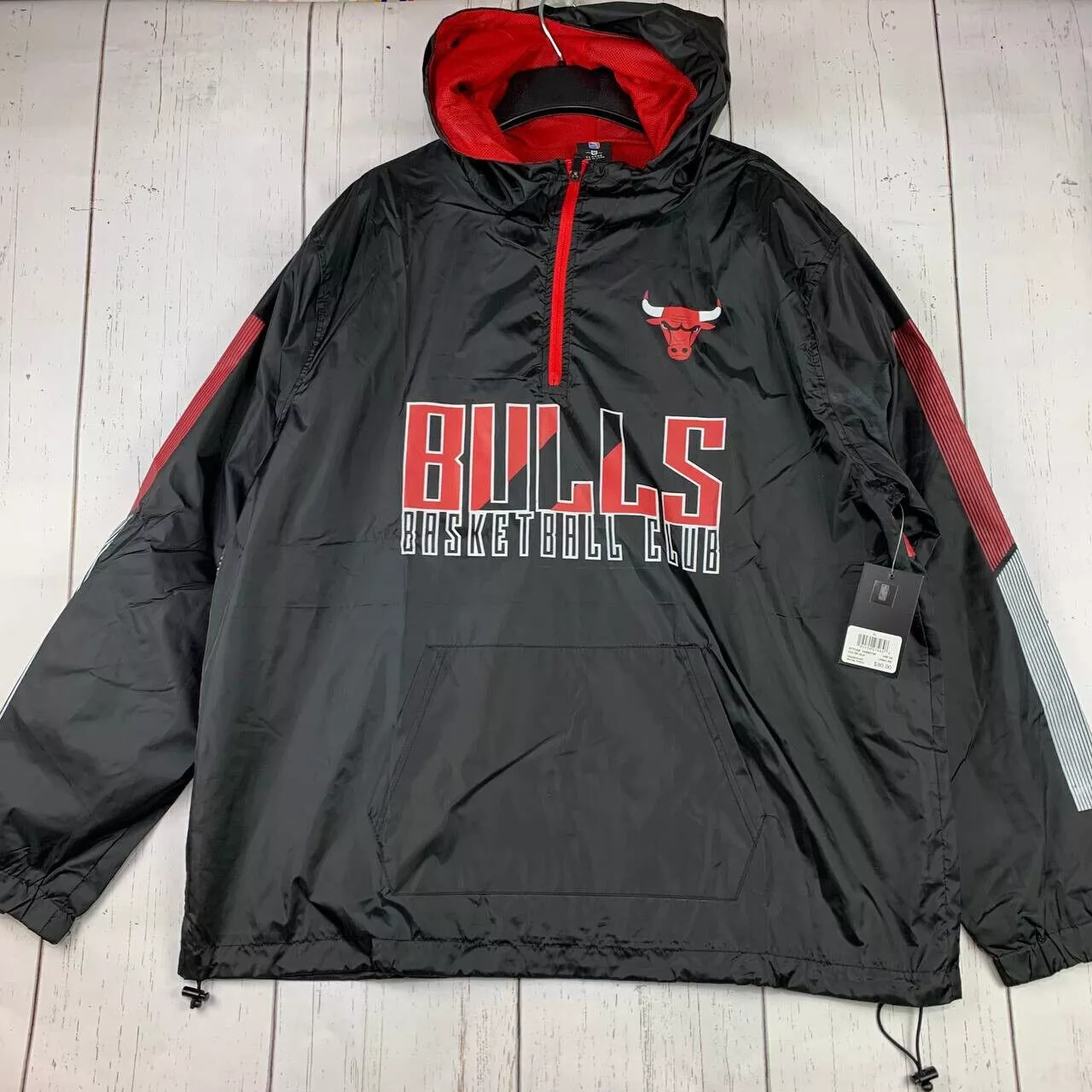 NBA Light Jackets NBA Chicago Bulls Basketball Club 1/4 Zip Windbreaker Jacket Men Black