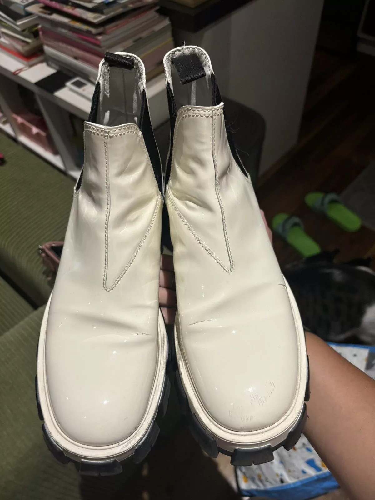 Prada Boots Prada Platform Patent Leather Chelsea Boots White