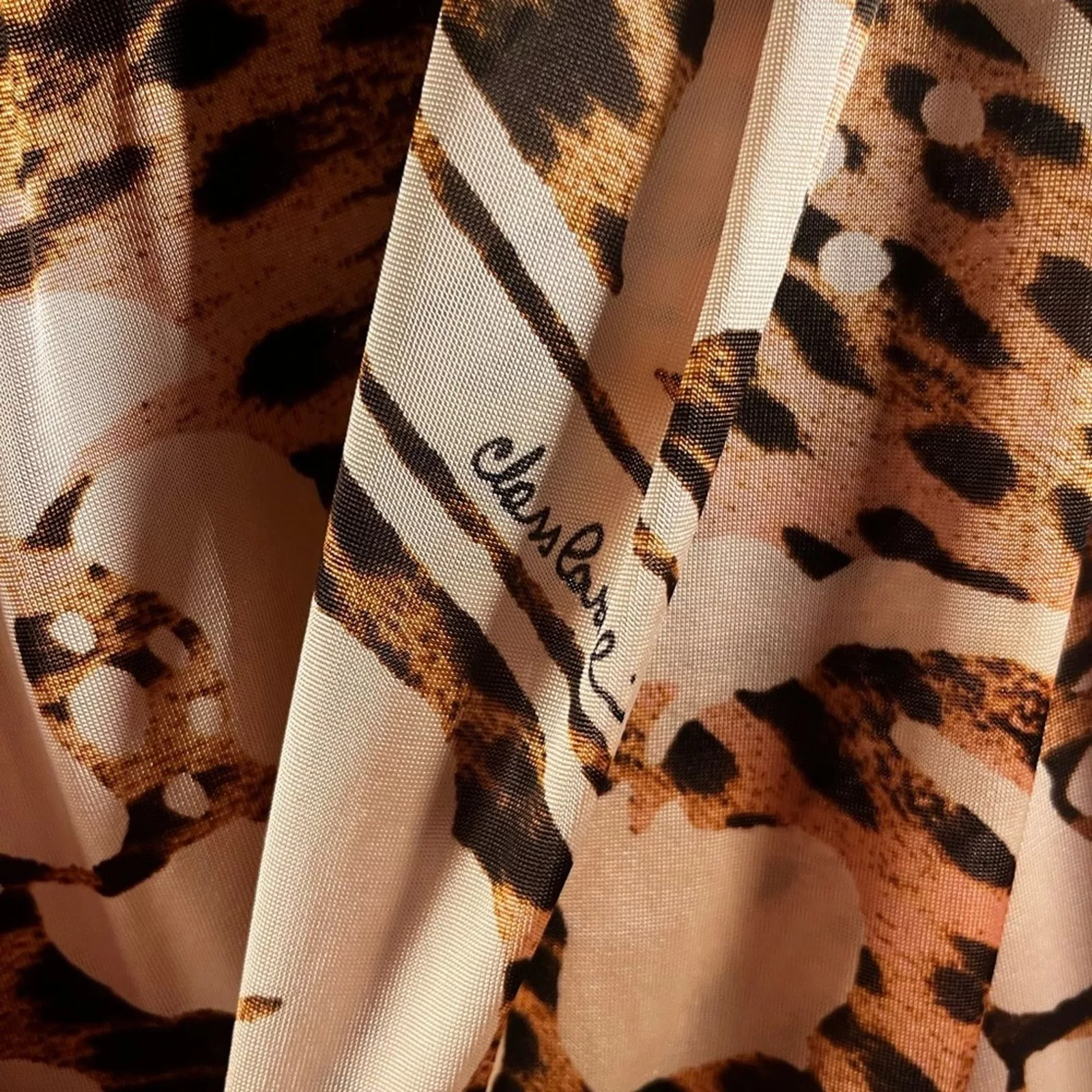 Cavalli Class Mini Dresses Cavalli Class Roberto Cavalli Midi Leopard & Floral Print Dress 48/14 EUC Brown