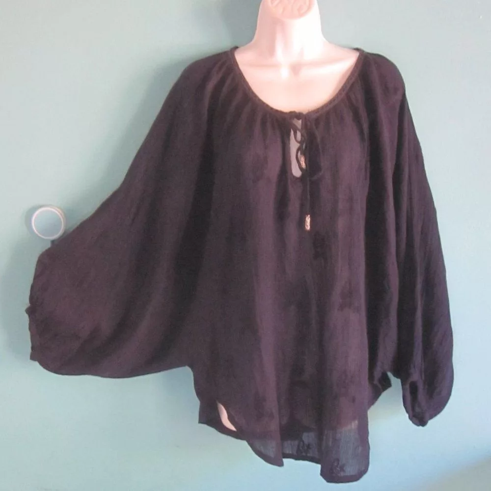 Neiman Marcus Blouses Neiman Marcus Neumann Marcus Size L Navy Blue Gauze Cotton Summer Top Cove