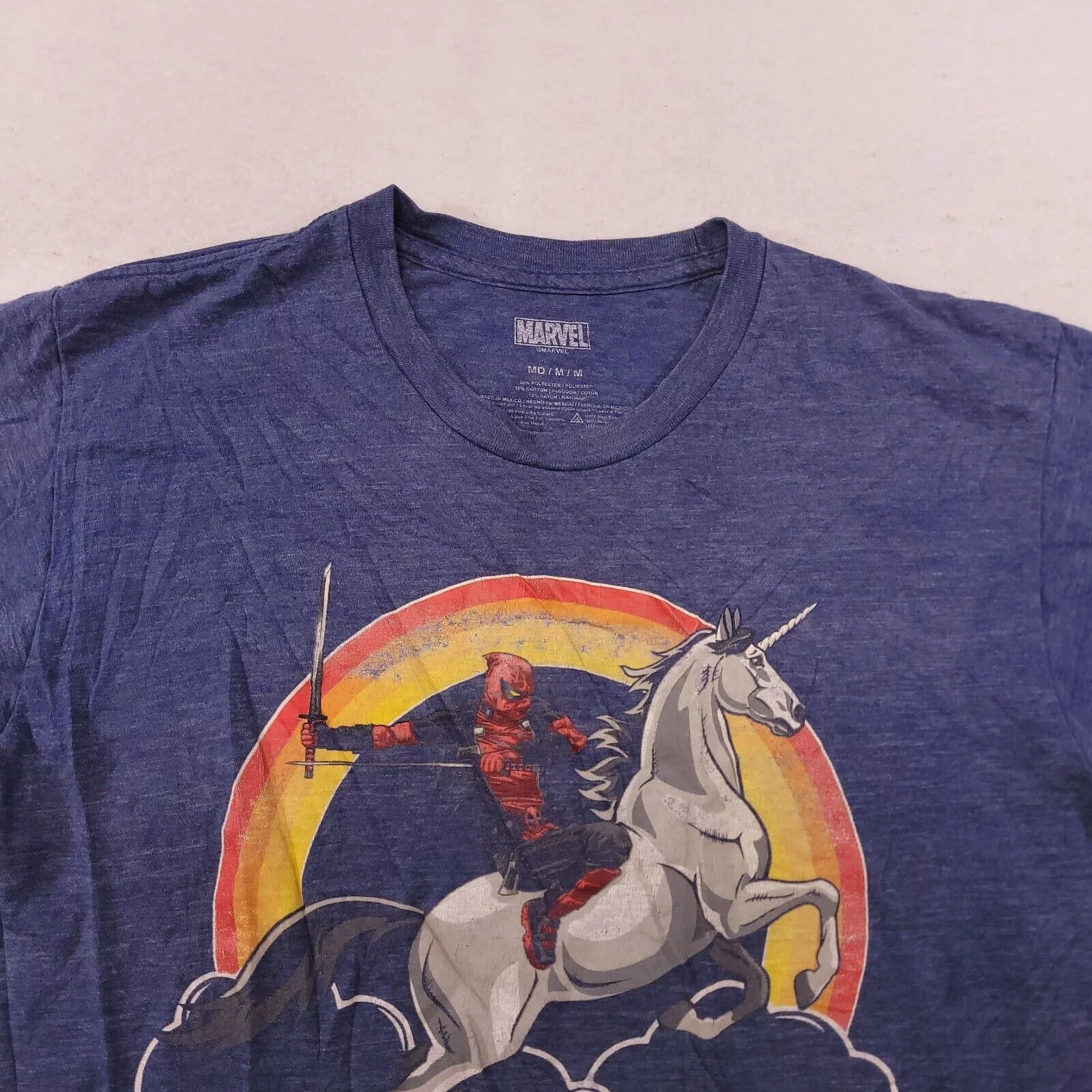 Marvel Comics Short Sleeve T Shirts Marvel Comics Marvel Deadpool Casual Pullover T Shirt Adult Mens Size M Blue