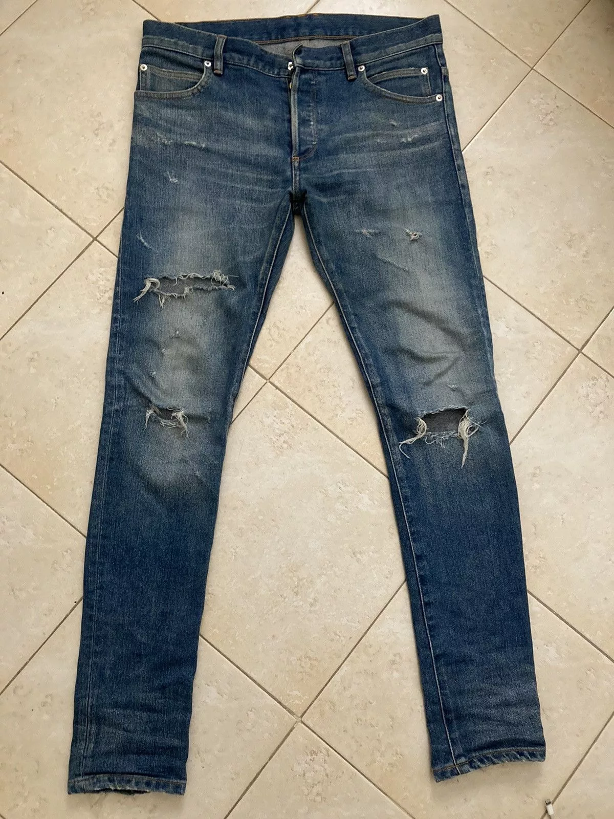 Balmain Denim BALMAIN PARIS Distressed Skinny Jeans Blue Vintage