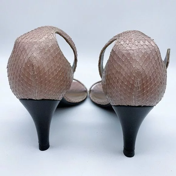 Gucci Heels Gucci Snake Pattern Kitten Heel Ankle Strap Leather Sandal Pink