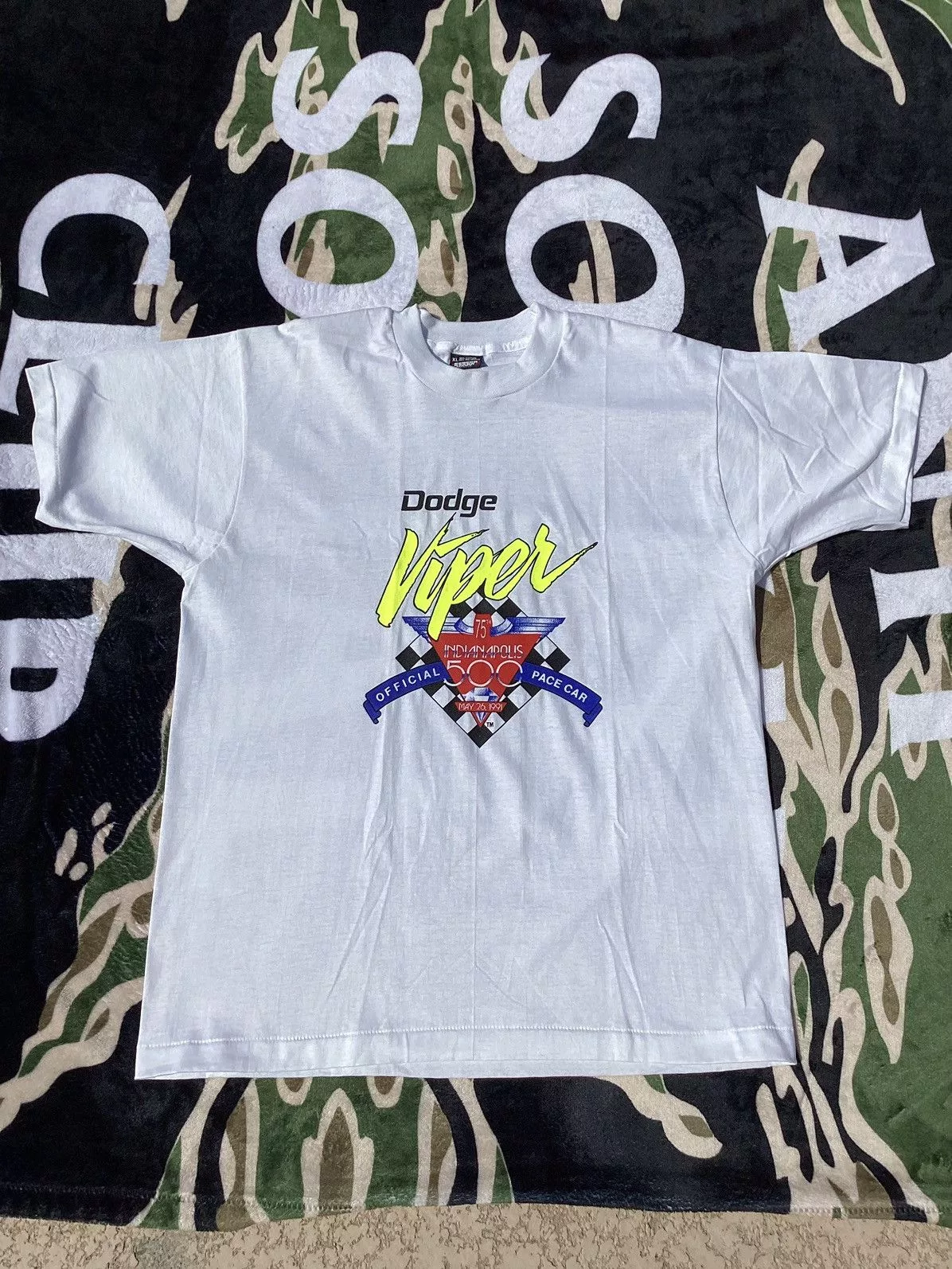 NASCAR Short Sleeve T Shirts NASCAR × Vintage Vtg 1991 Dodge Viper Indianapolis 500 official pace car Tee White