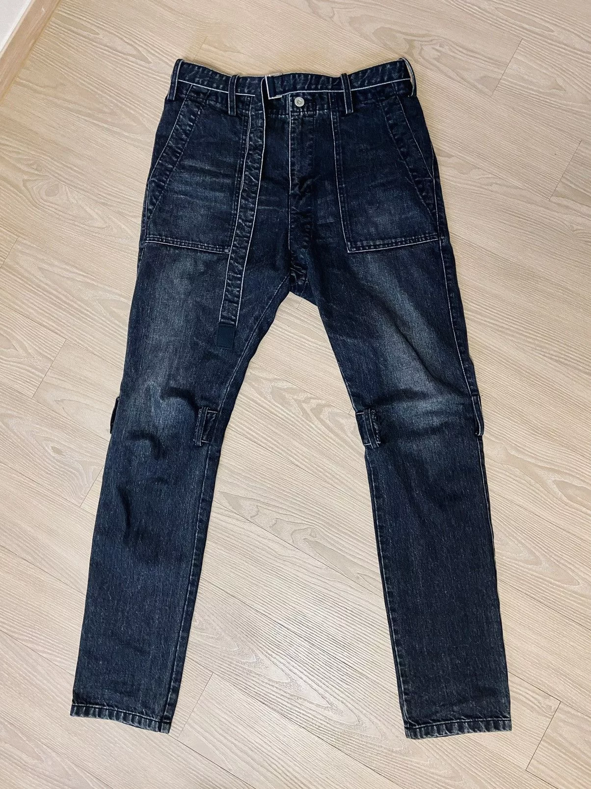 Sacai Denim Sacai Distressed Stonewashed Denim Jeans Black