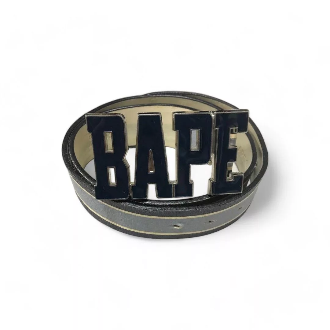 Bape Belts A Bathing Ape (BAPE) - M Leather Vintage Belt Big Pendant Gray