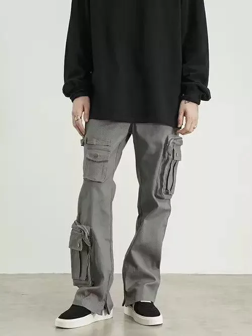 Jean Casual Pants Jean multi function pocket flared utility tactical cargo pants Black Avant-Garde