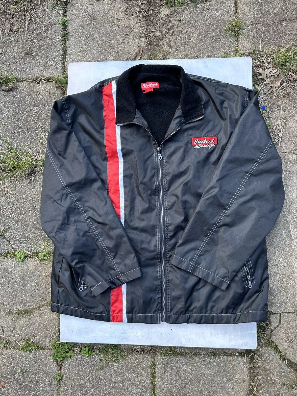 Harley Davidson Light Jackets Harley Davidson × NASCAR Crazy Y2K edelbrock nascar cars fleece lined racing jacket Black Vintage