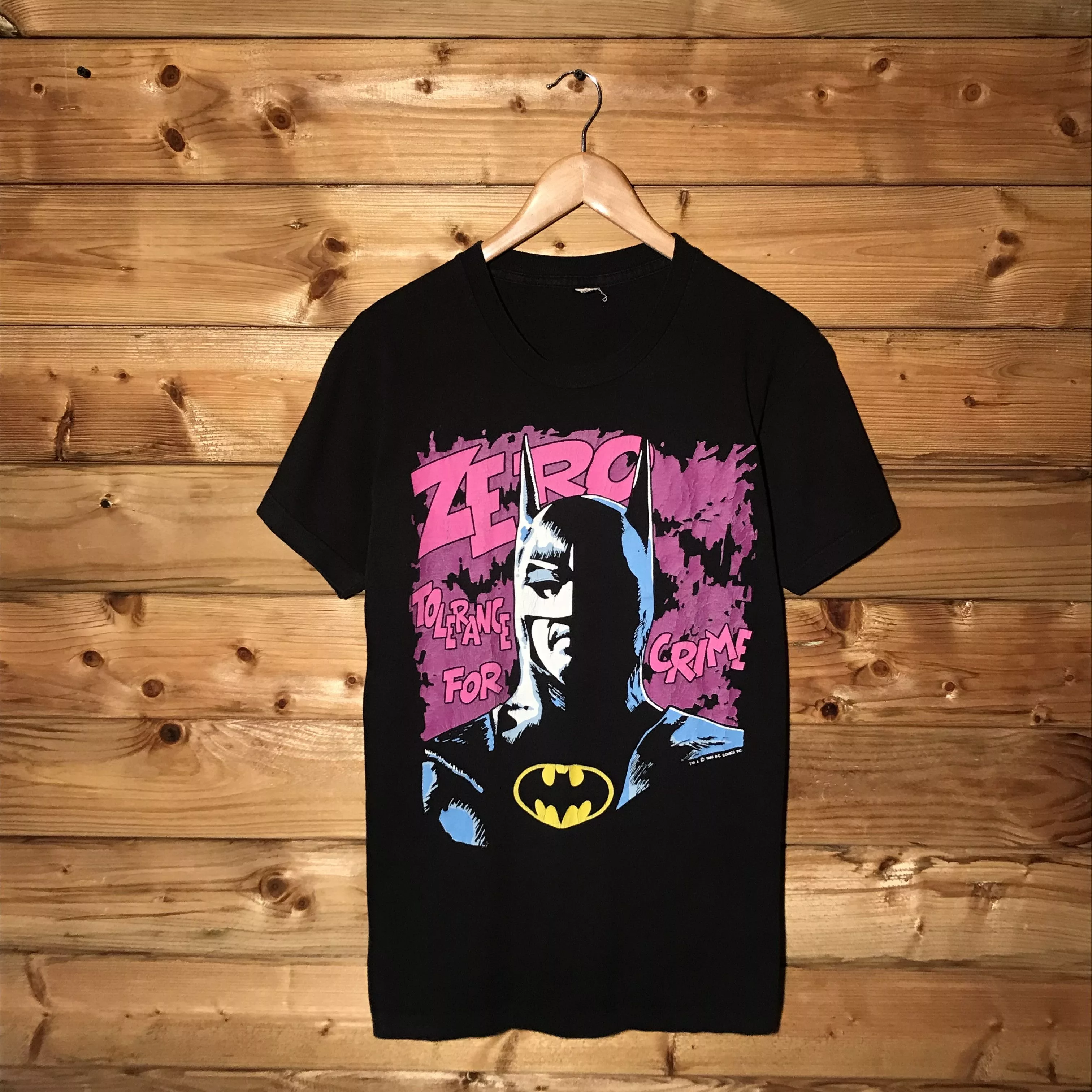 DC Comics Short Sleeve T Shirts DC Comics × Vintage 1989 Batman Zero Tolerance For Crime t shirt Black