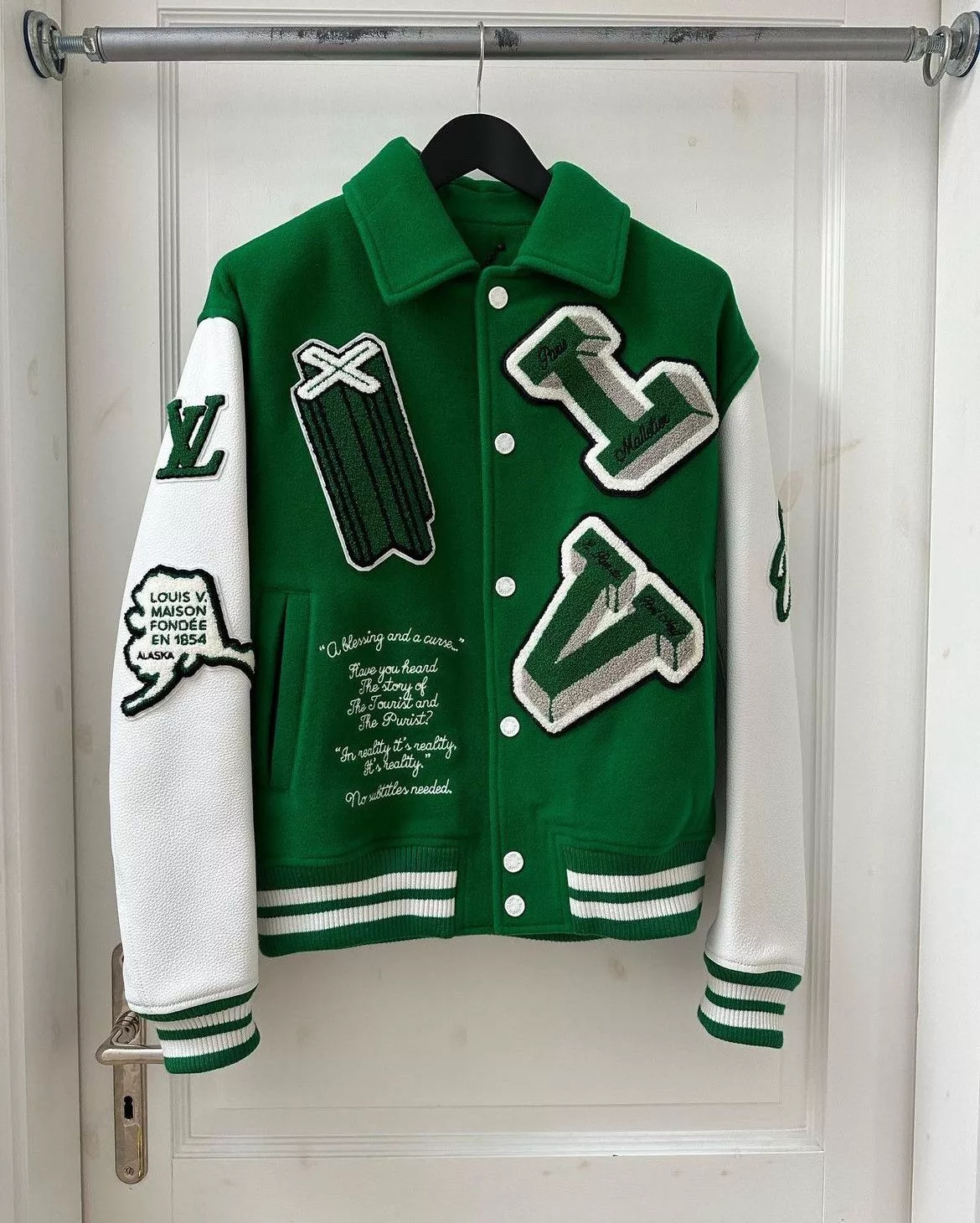 Louis Vuitton Light Jackets Louis Vuitton FW21 Green & White Varsity Jacket