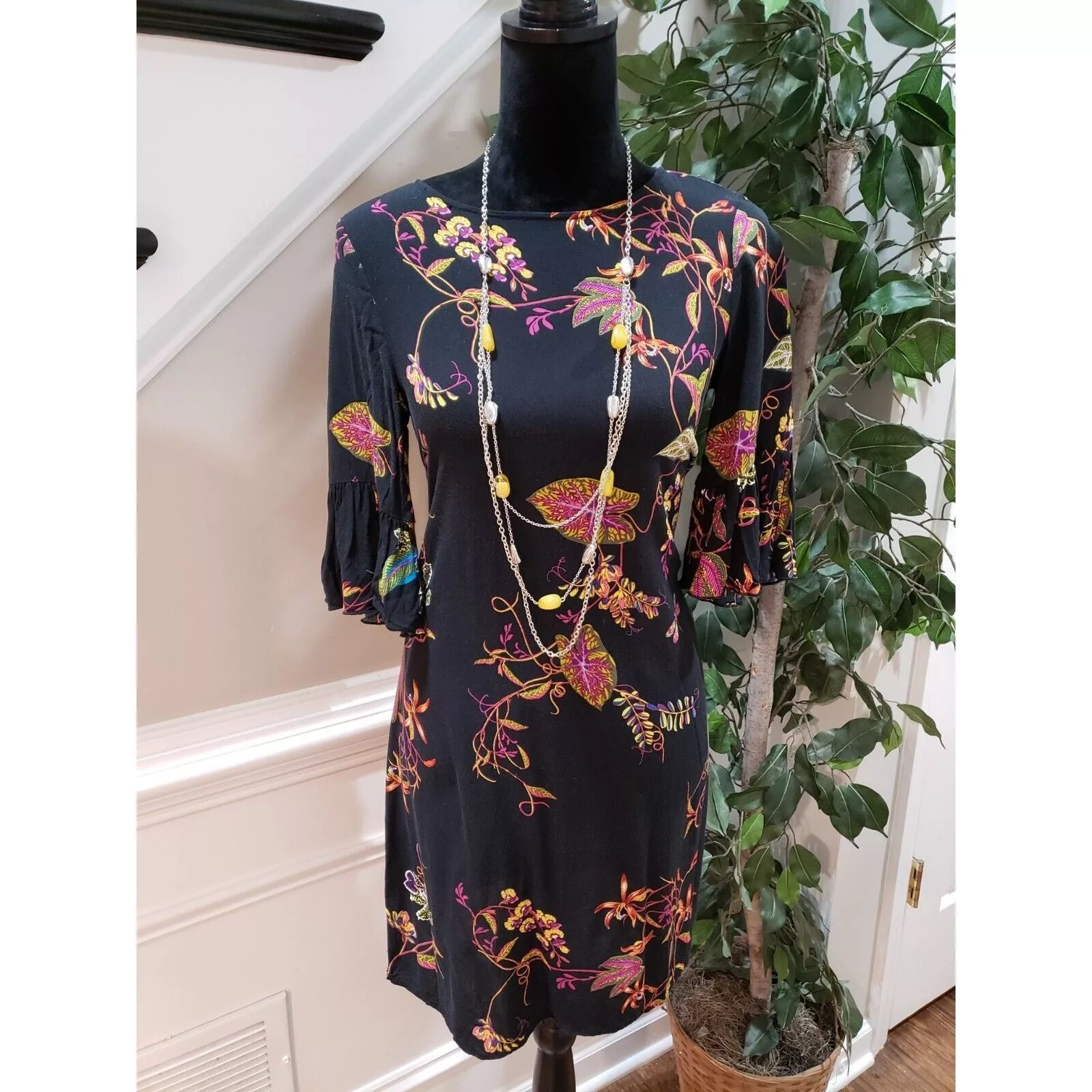 H&M Midi Dresses H&M 100% Viscose 3/4 Sleeve Casual Knee Length Dress Size 2 Black