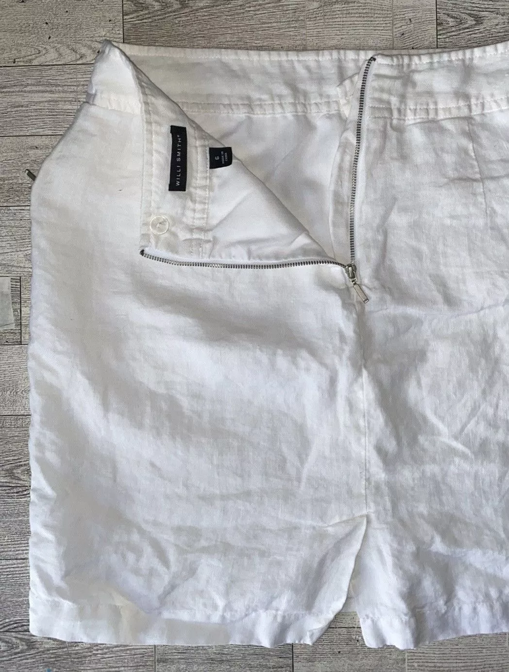 Willi Smith Mini Skirts Willi Smith, White, Linen Blend, Mini/Midi Pencil Skirt