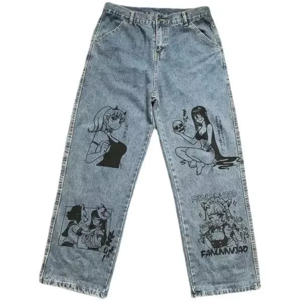 Designer Denim Designer × Japanese Brand Unisex jeans graffiti print Korean American hip-hop style Blue Streetwear