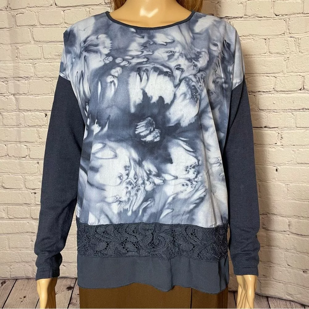 Chicos Sweaters Chicos Chico's Blue Floral Sweater Size 2 US L