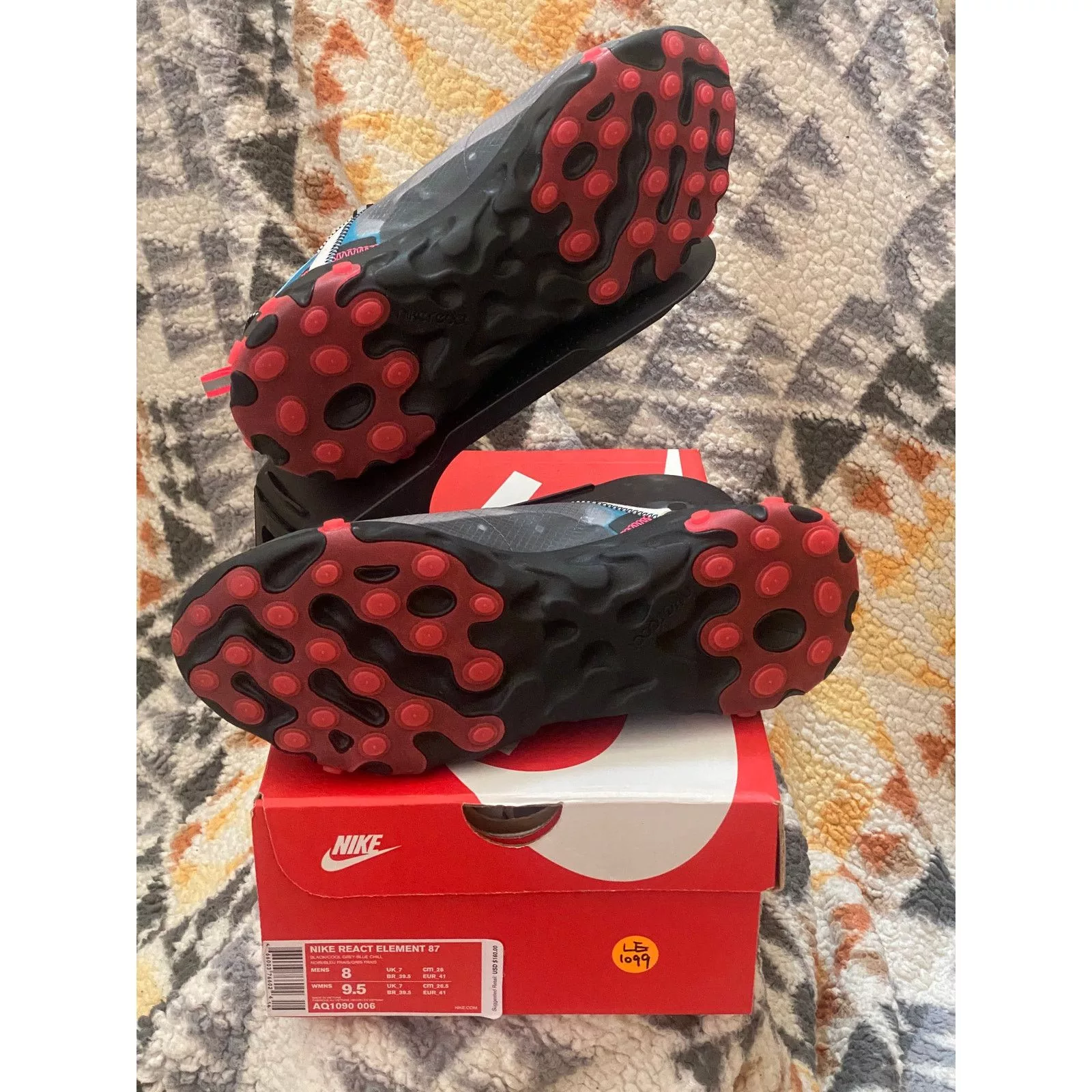 Nike Low Top Sneakers Nike React Element 87 "Solar Red" m 8 /w 9.5 Black