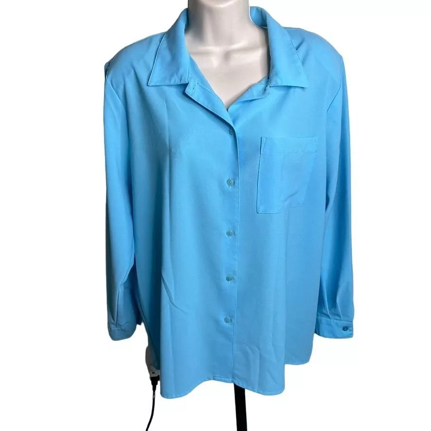 Other Blouses Other Womens Button Down Dress Blouse Lightweight Blue Top Plus Si