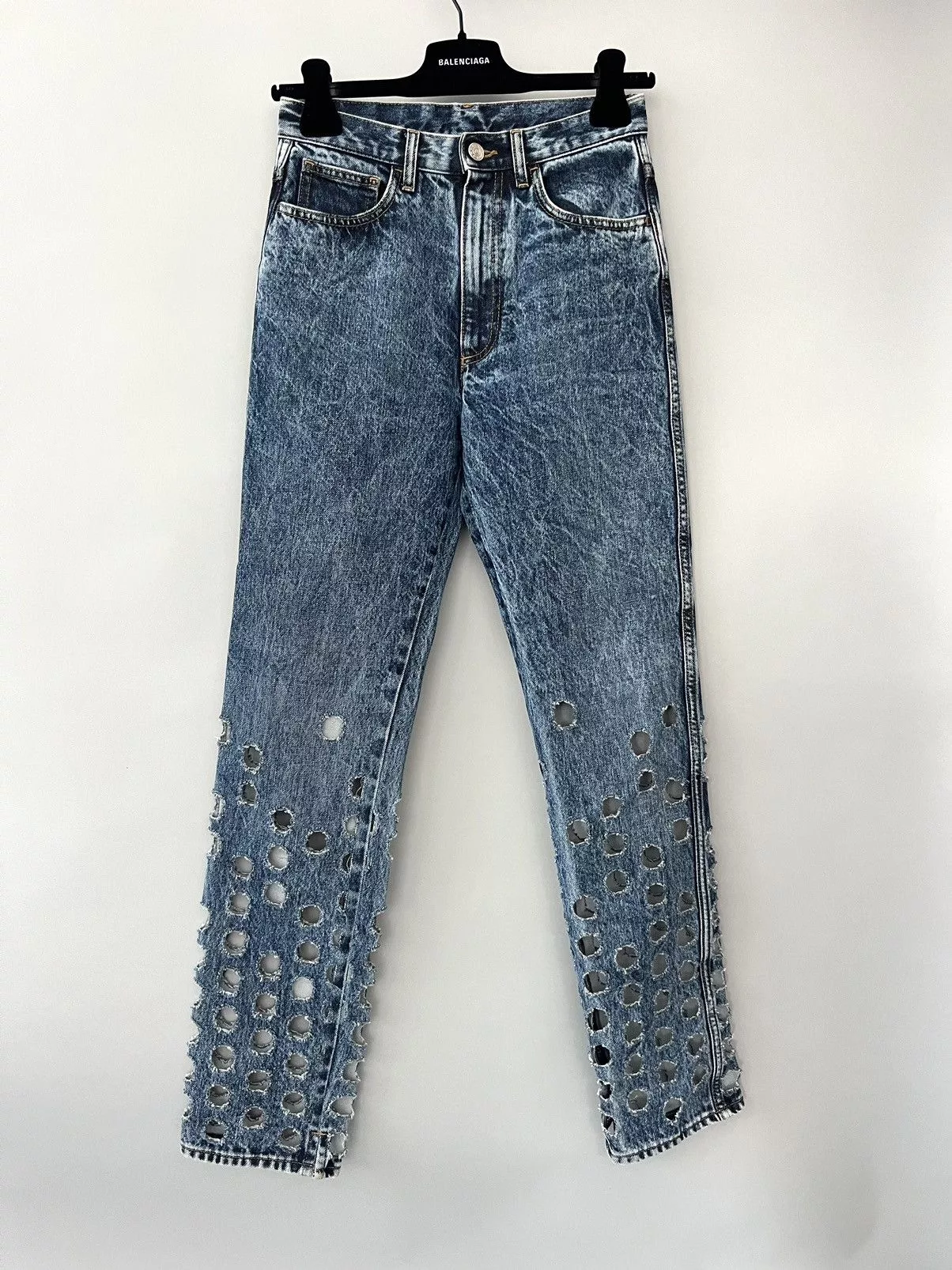 Maison Margiela Jeans Maison Margiela Straight Fit Hole Detail Jeans Blue