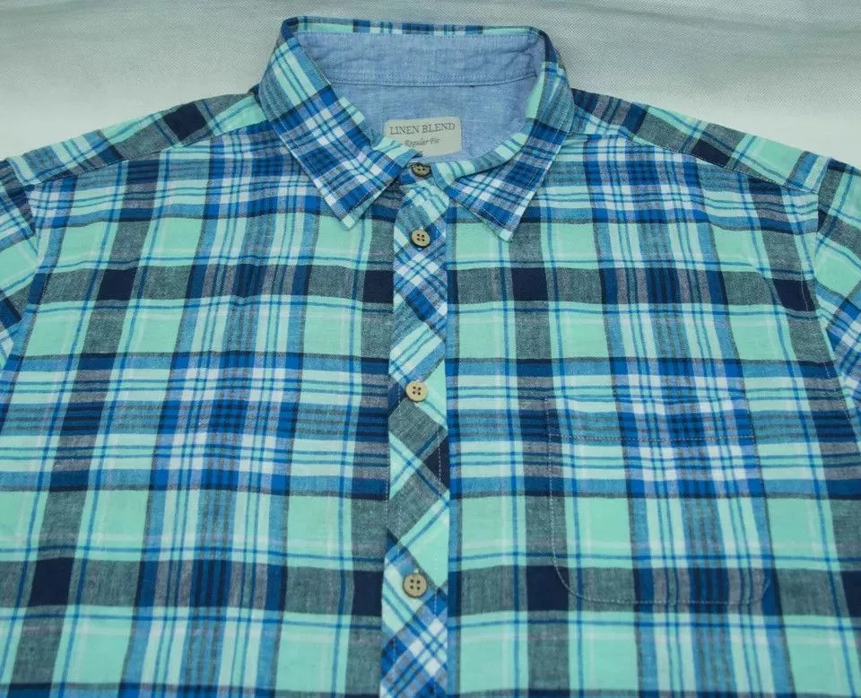 Dunnes Shirts Button Ups Dunnes Stores SHIRT SHORT SLEEVE LINEN BLEND SIZE L Blue